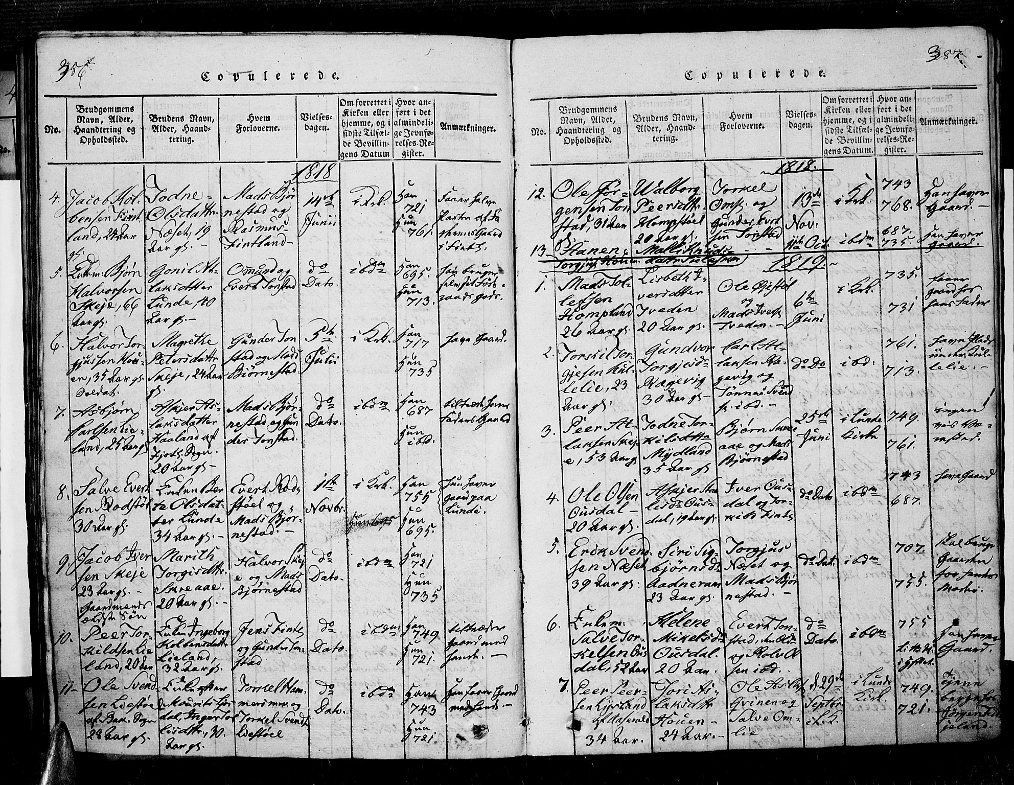 Sirdal sokneprestkontor, AV/SAK-1111-0036/F/Fa/Fab/L0001: Parish register (official) no. A 1, 1815-1834, p. 386-387