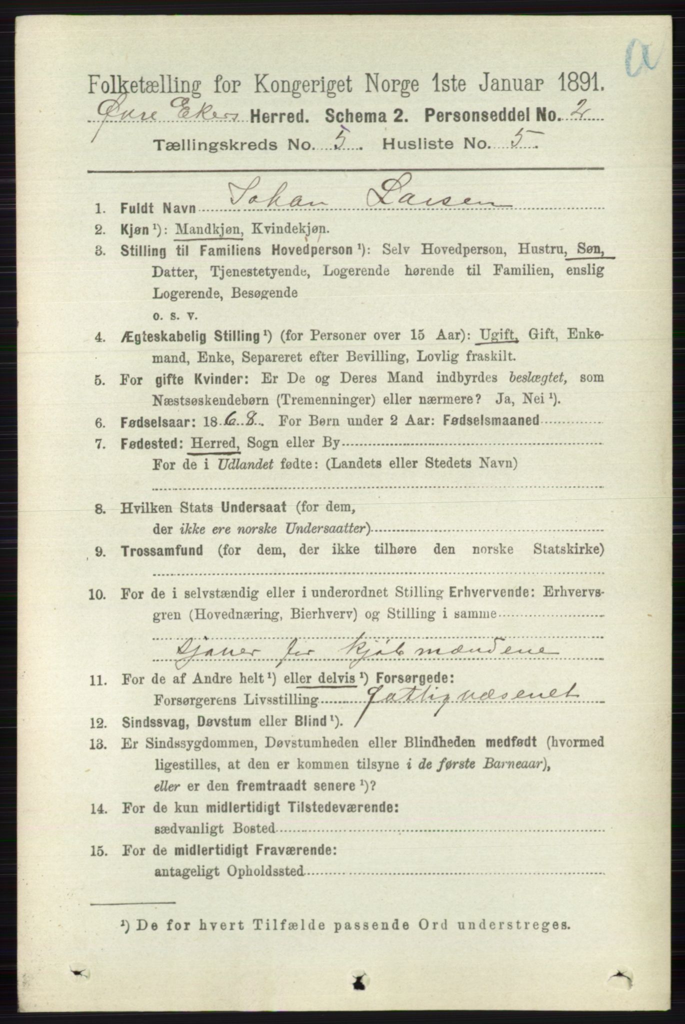 RA, 1891 census for 0624 Øvre Eiker, 1891, p. 1845