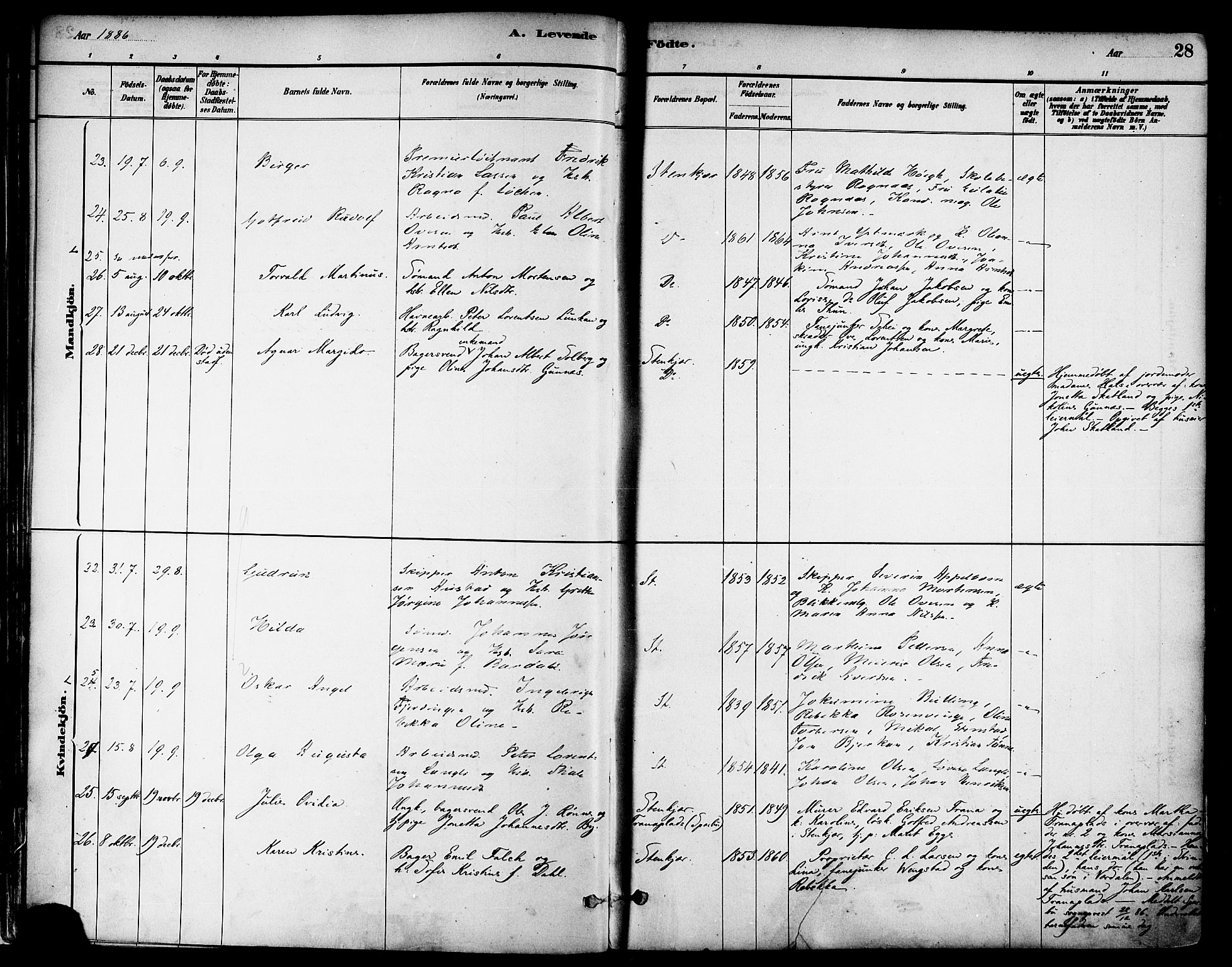 Ministerialprotokoller, klokkerbøker og fødselsregistre - Nord-Trøndelag, SAT/A-1458/739/L0371: Parish register (official) no. 739A03, 1881-1895, p. 28
