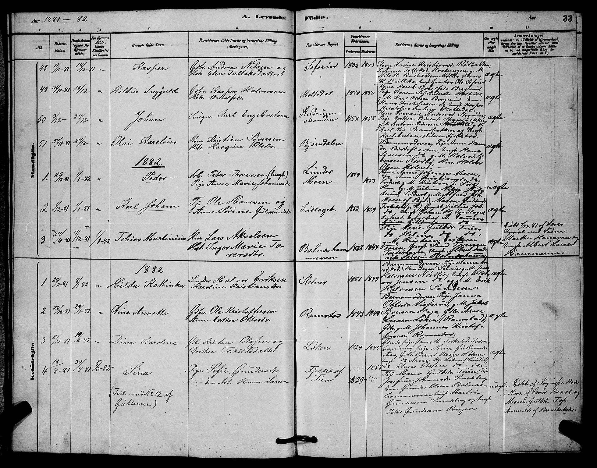 Fet prestekontor Kirkebøker, AV/SAO-A-10370a/G/Ga/L0006: Parish register (copy) no. I 6, 1878-1891, p. 33