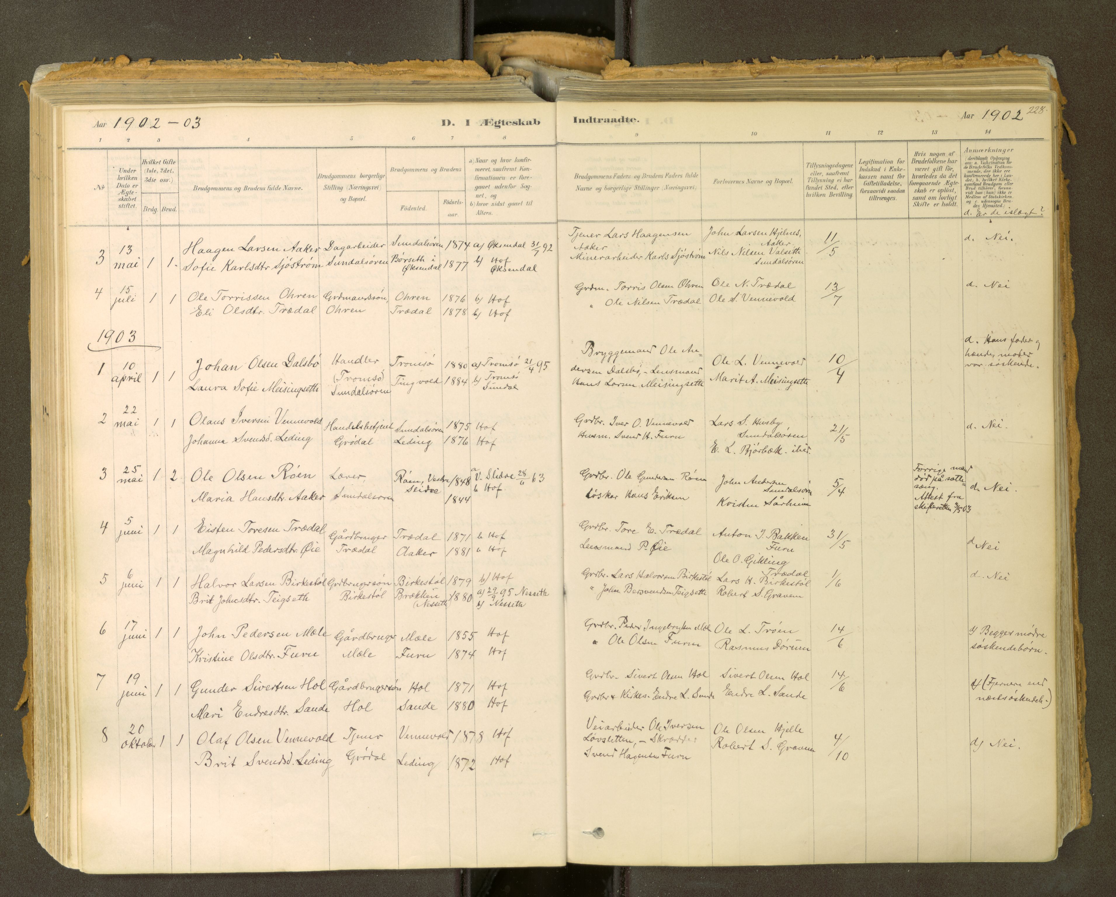 Sunndal sokneprestkontor, SAT/A-1085/1/I/I1/I1a: Parish register (official) no. 2, 1877-1914, p. 228