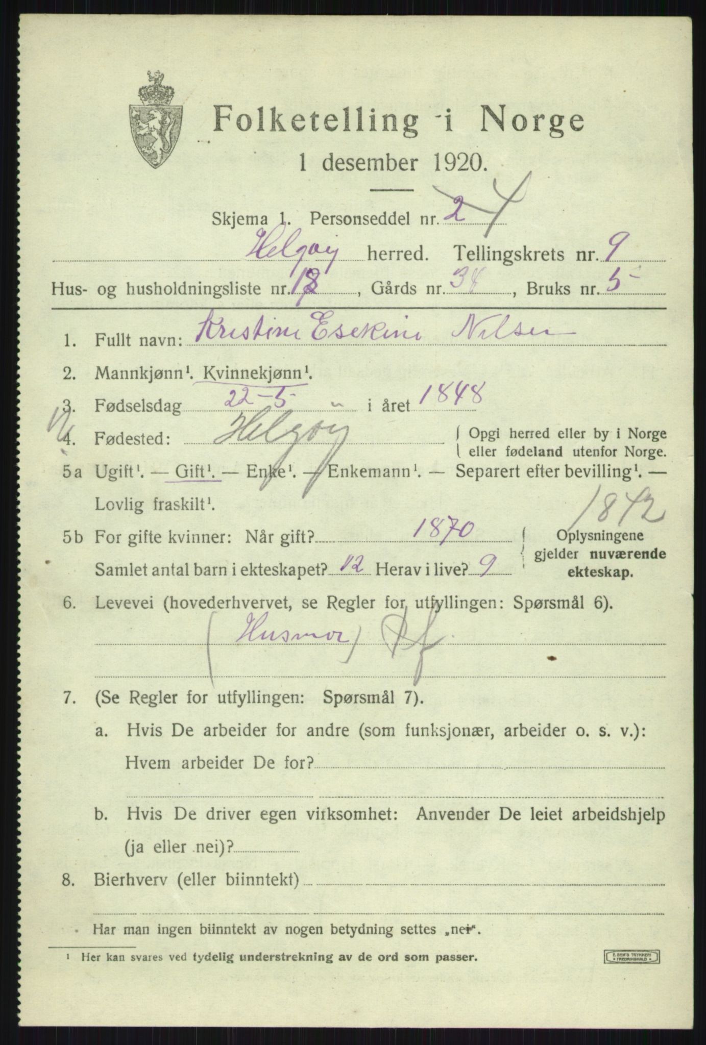 SATØ, 1920 census for Helgøy, 1920, p. 3527