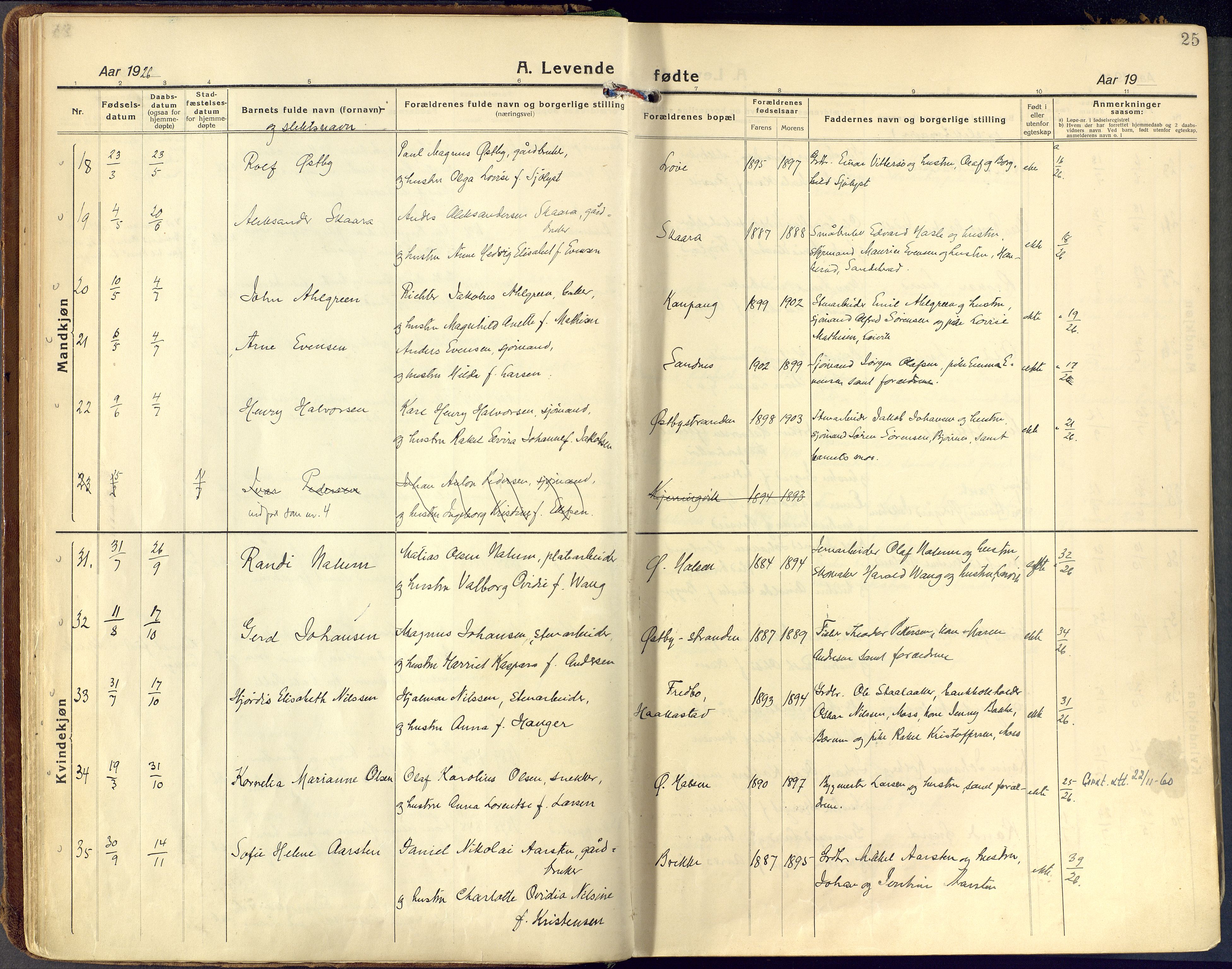 Tjølling kirkebøker, SAKO/A-60/F/Fa/L0011: Parish register (official) no. 11, 1924-1943, p. 25