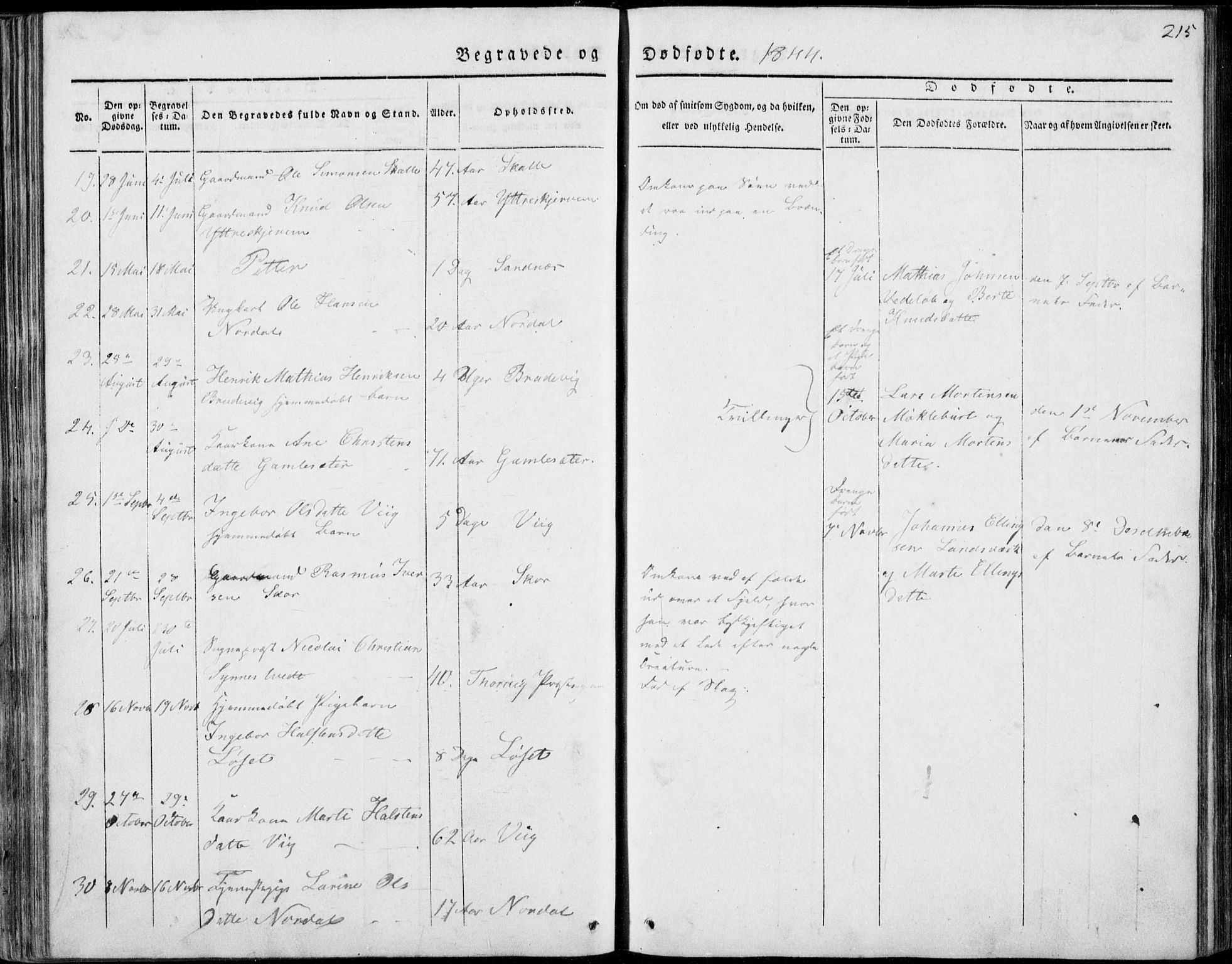 Ministerialprotokoller, klokkerbøker og fødselsregistre - Møre og Romsdal, AV/SAT-A-1454/501/L0005: Parish register (official) no. 501A05, 1831-1844, p. 215