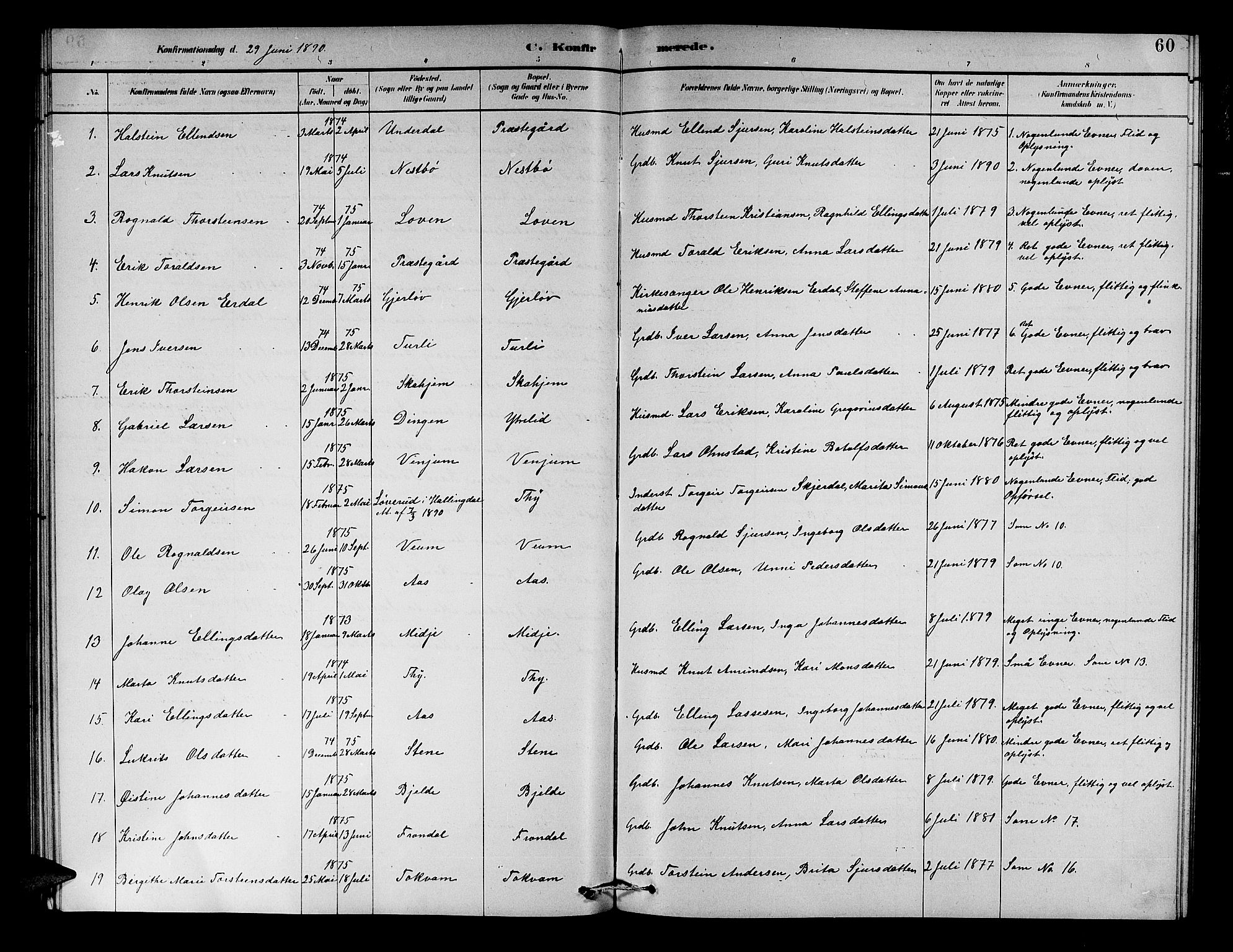 Aurland sokneprestembete, SAB/A-99937/H/Hb/Hba/L0002: Parish register (copy) no. A 2, 1880-1895, p. 60