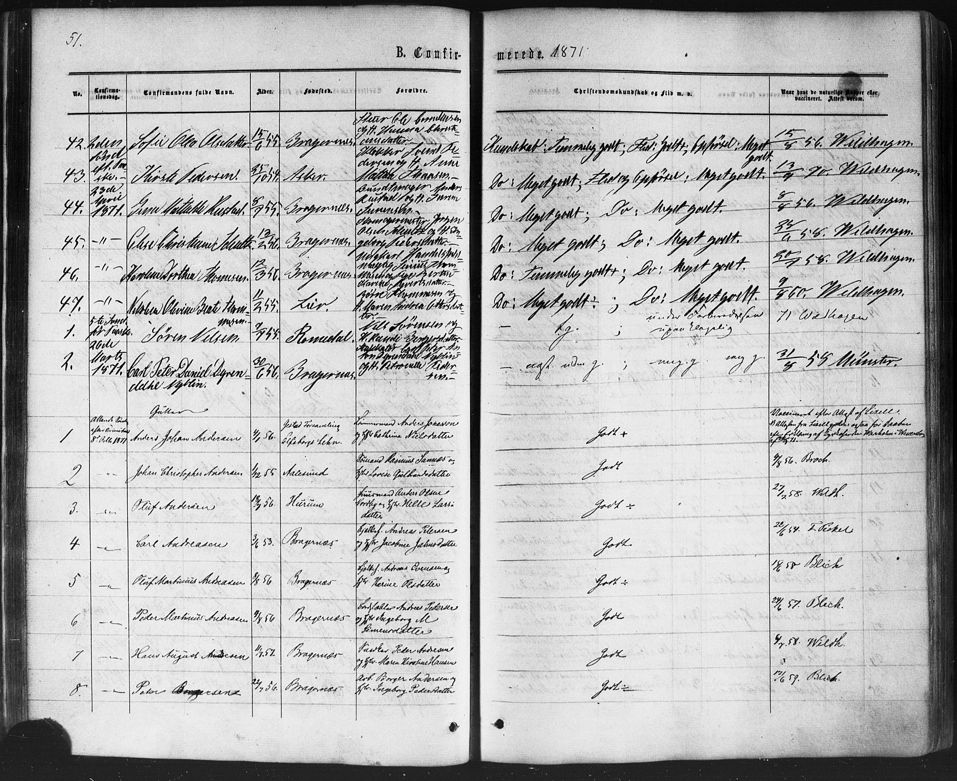 Bragernes kirkebøker, AV/SAKO-A-6/F/Fc/L0003: Parish register (official) no. III 3, 1865-1874, p. 51