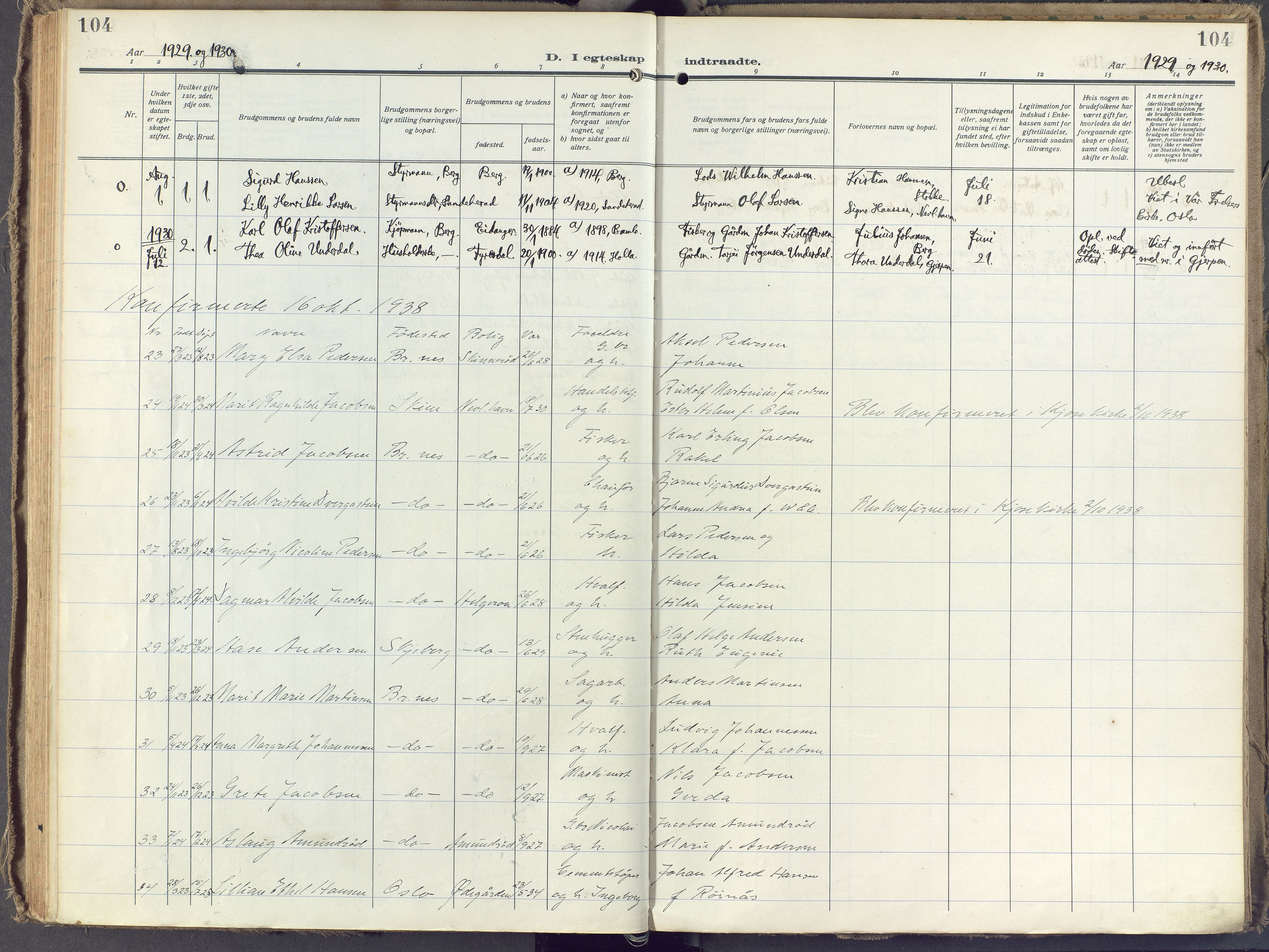 Brunlanes kirkebøker, SAKO/A-342/F/Fb/L0004: Parish register (official) no. II 4, 1923-1940, p. 104
