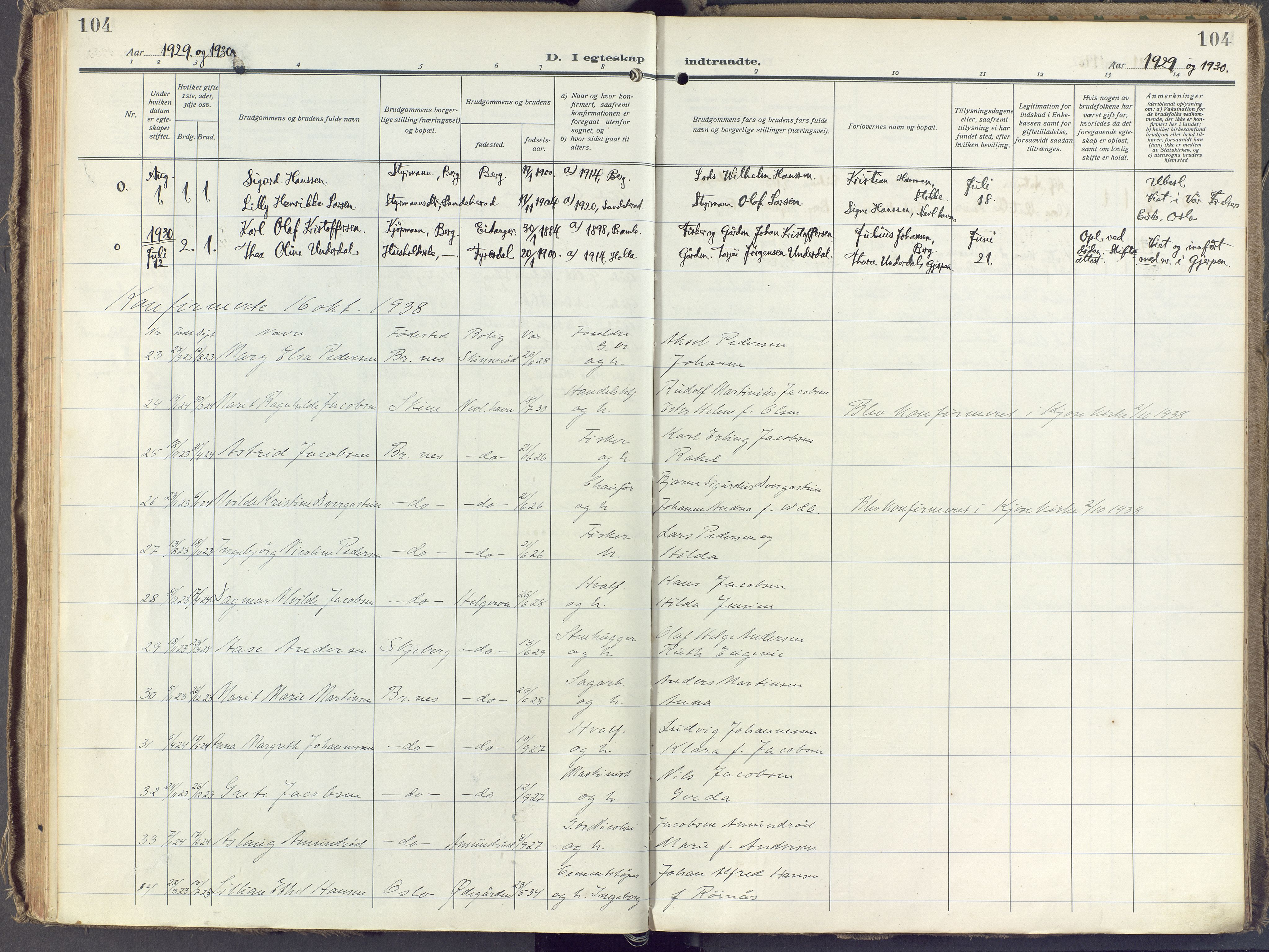 Brunlanes kirkebøker, AV/SAKO-A-342/F/Fb/L0004: Parish register (official) no. II 4, 1923-1940, p. 104