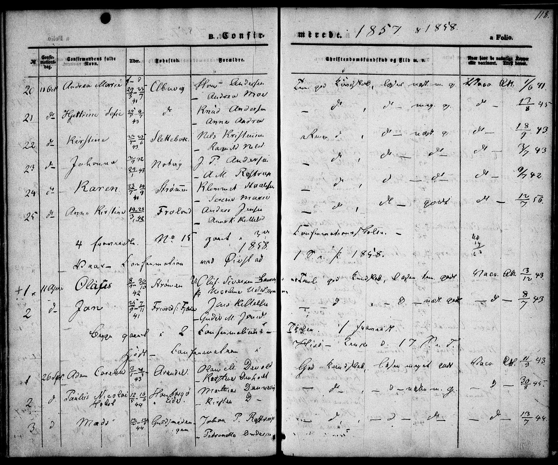 Hisøy sokneprestkontor, AV/SAK-1111-0020/F/Fa/L0001: Parish register (official) no. A 1, 1849-1871, p. 118