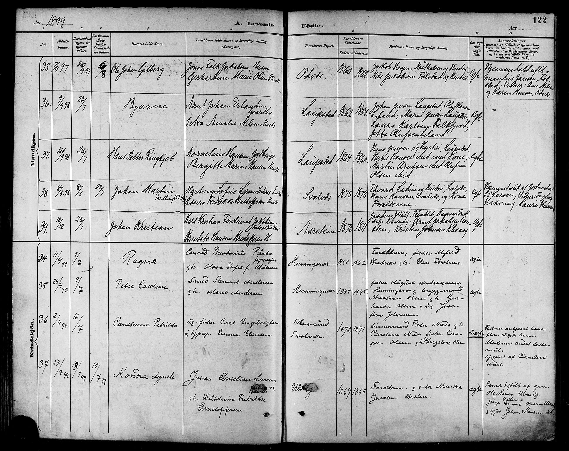 Ministerialprotokoller, klokkerbøker og fødselsregistre - Nordland, SAT/A-1459/874/L1060: Parish register (official) no. 874A04, 1890-1899, p. 122