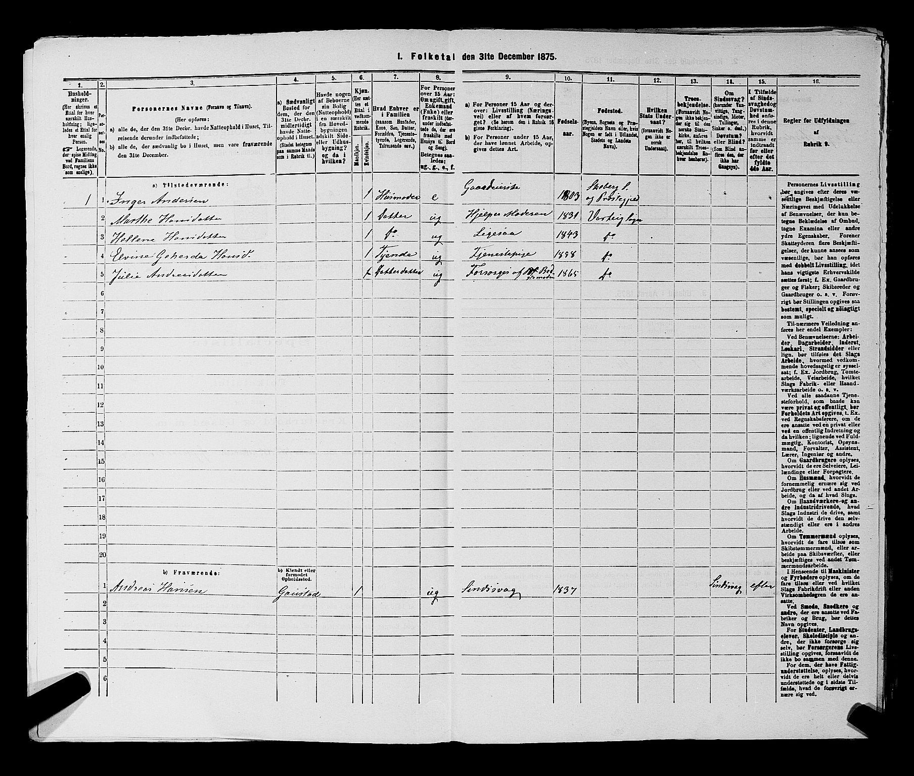 RA, 1875 census for 0114P Varteig, 1875, p. 417