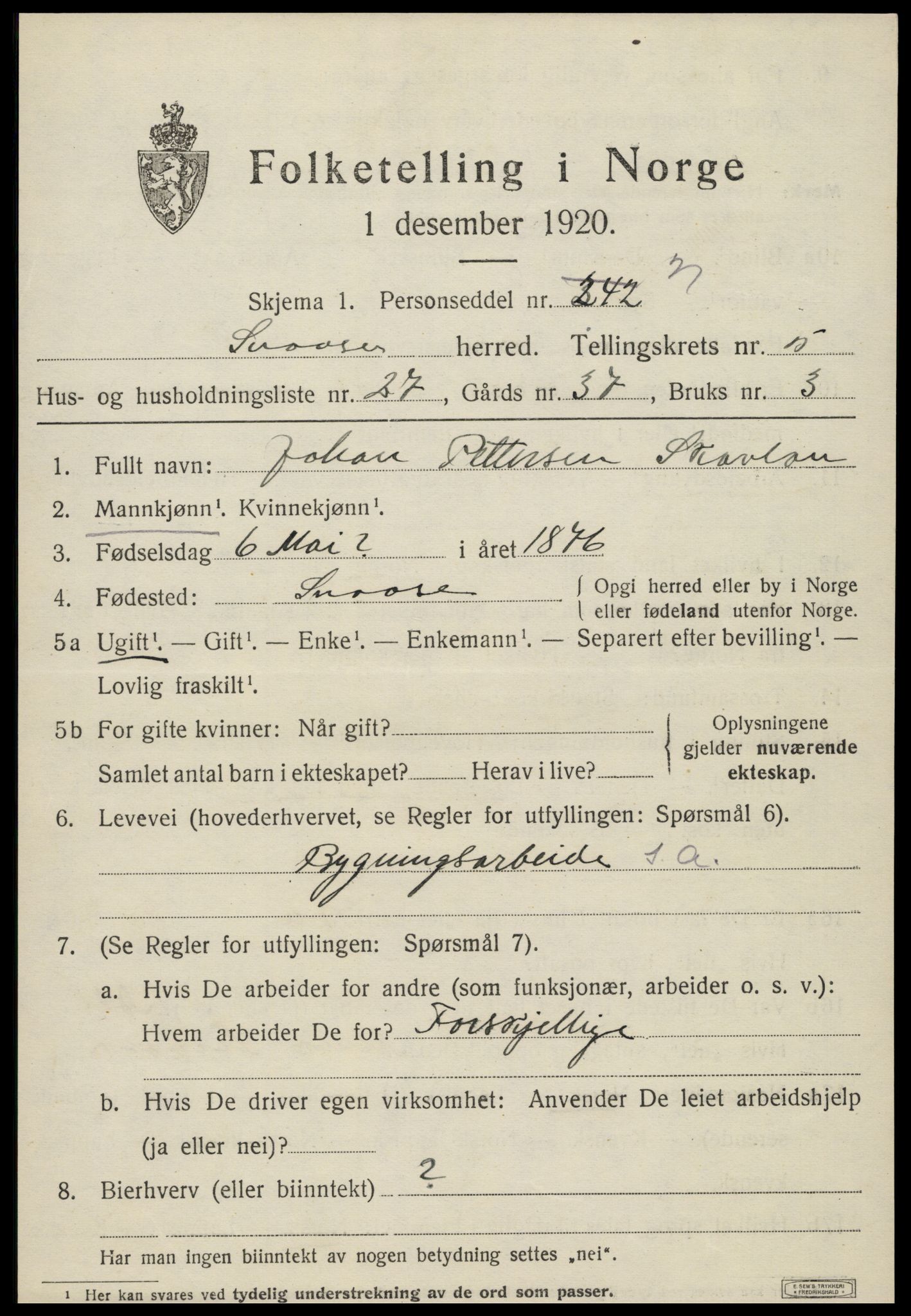 SAT, 1920 census for Snåsa, 1920, p. 3660