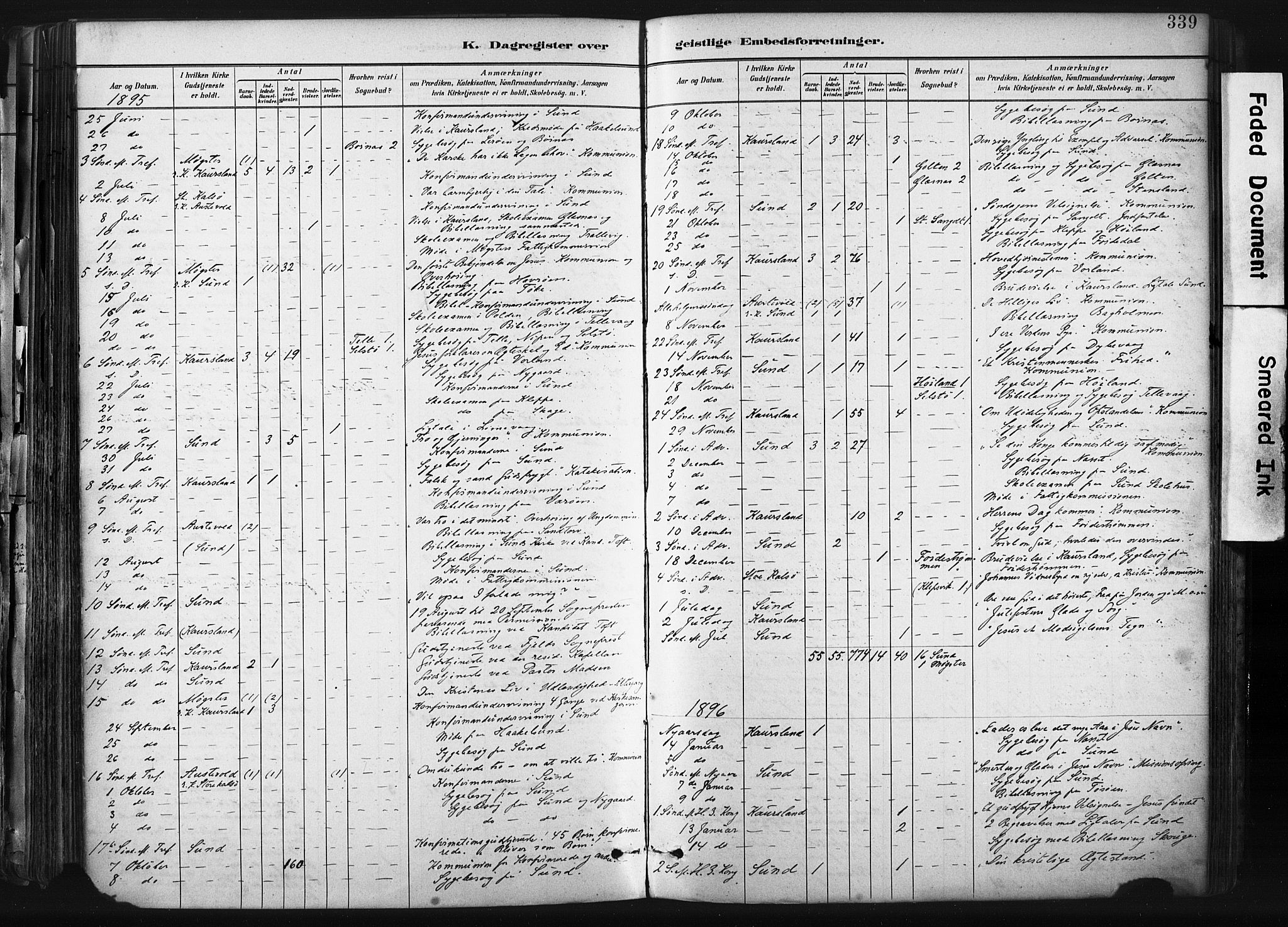 Sund sokneprestembete, SAB/A-99930: Parish register (official) no. B 1, 1882-1907, p. 339
