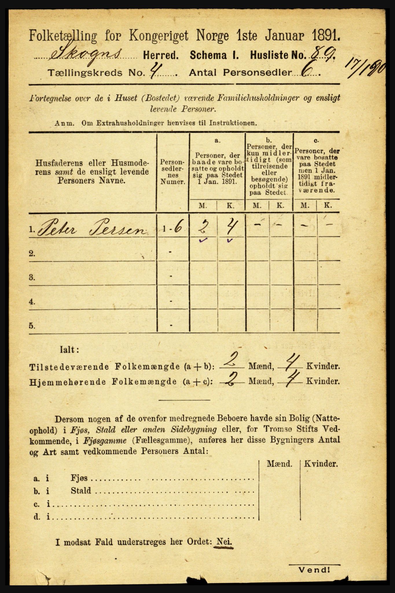 RA, 1891 census for 1719 Skogn, 1891, p. 2356