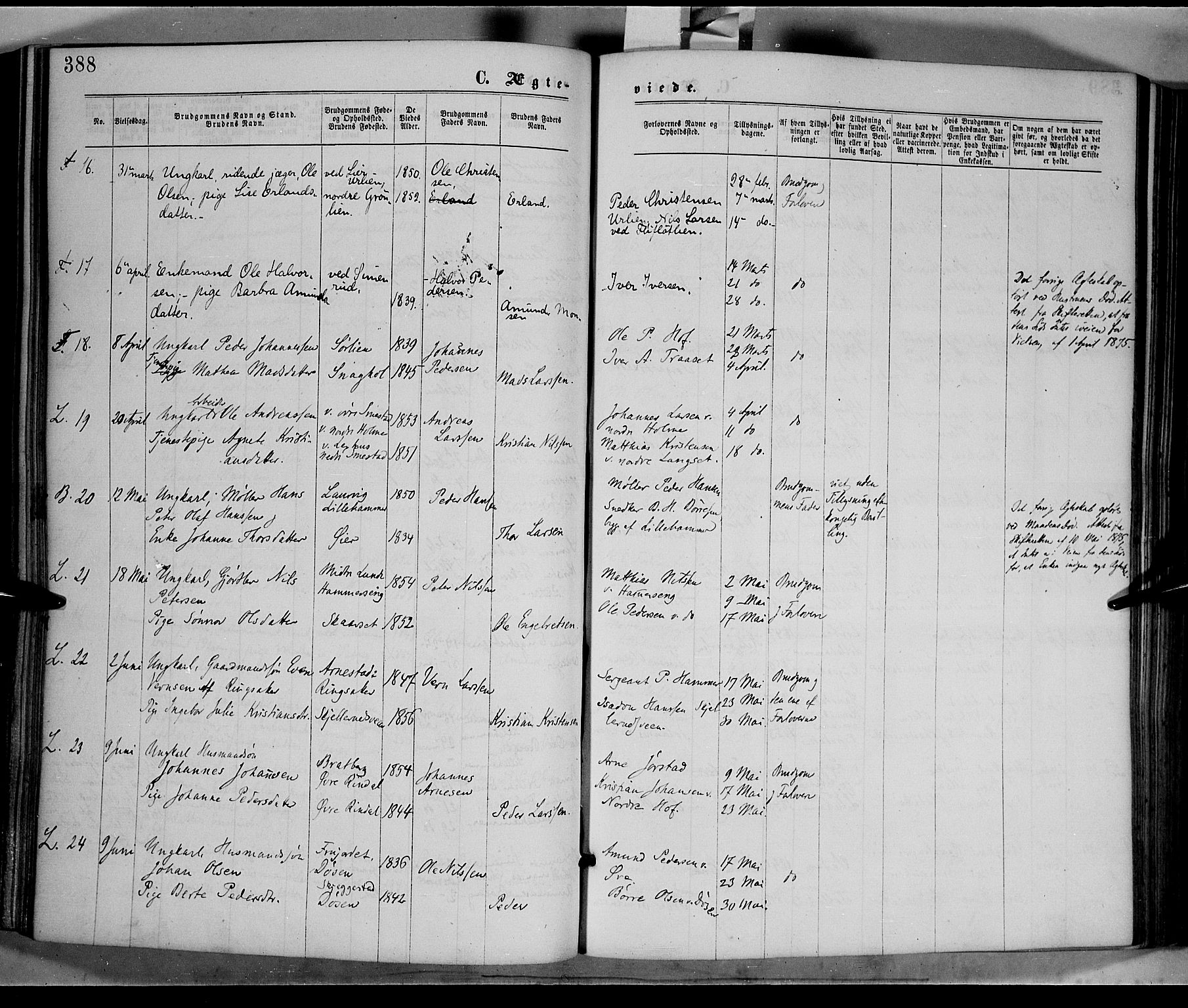 Fåberg prestekontor, AV/SAH-PREST-086/H/Ha/Haa/L0007: Parish register (official) no. 7, 1868-1878, p. 388