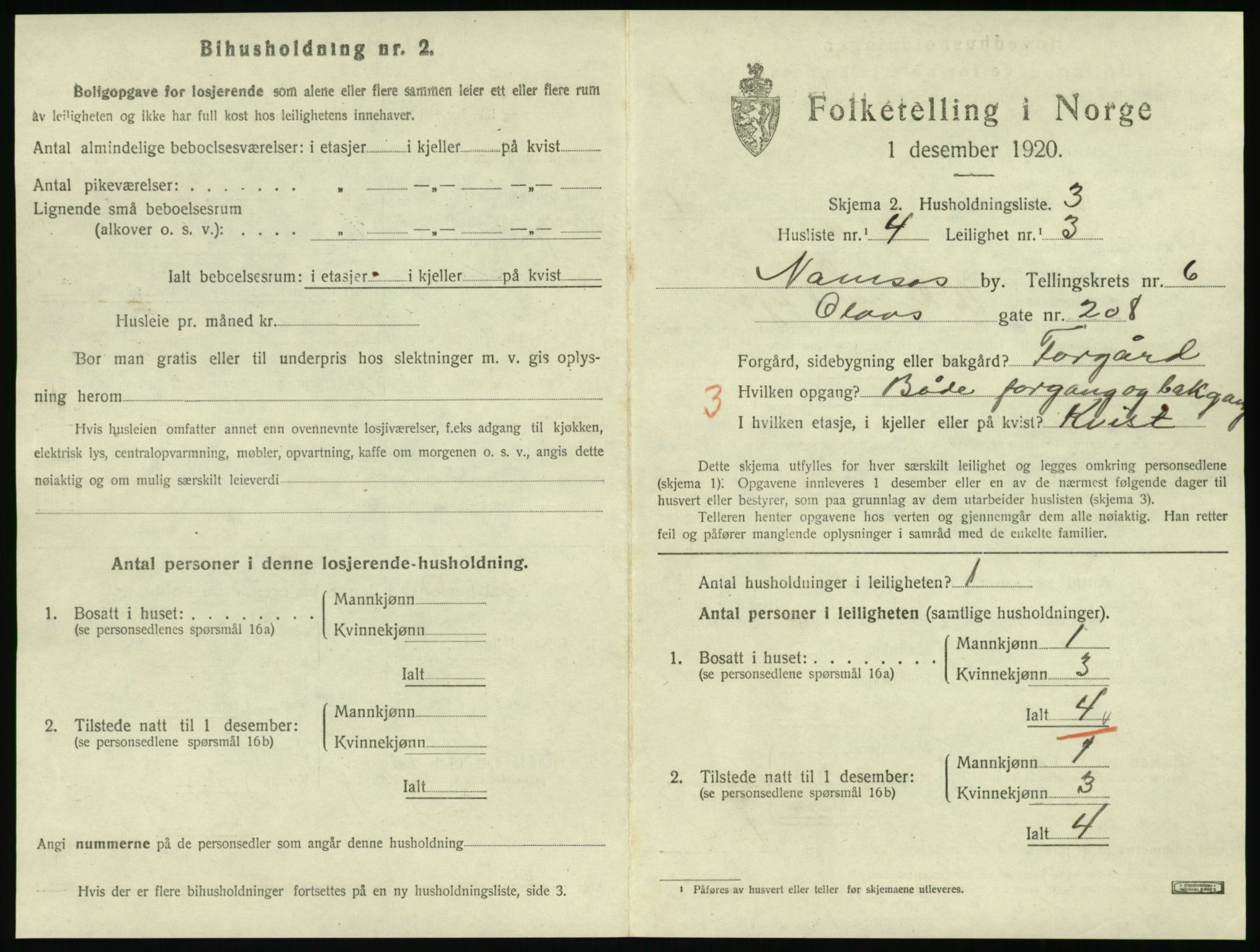 SAT, 1920 census for Namsos, 1920, p. 1779