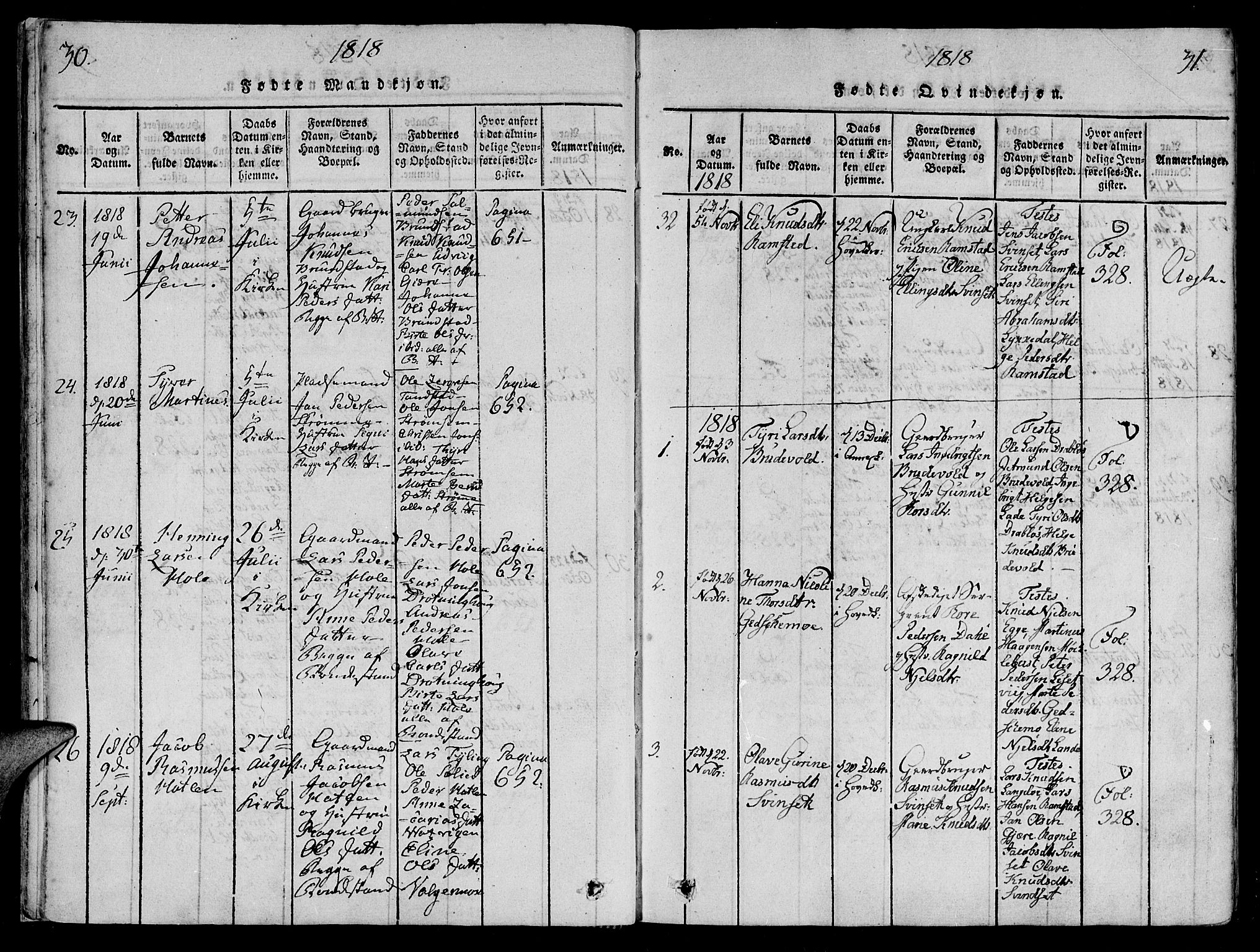 Ministerialprotokoller, klokkerbøker og fødselsregistre - Møre og Romsdal, AV/SAT-A-1454/522/L0310: Parish register (official) no. 522A05, 1816-1832, p. 30-31