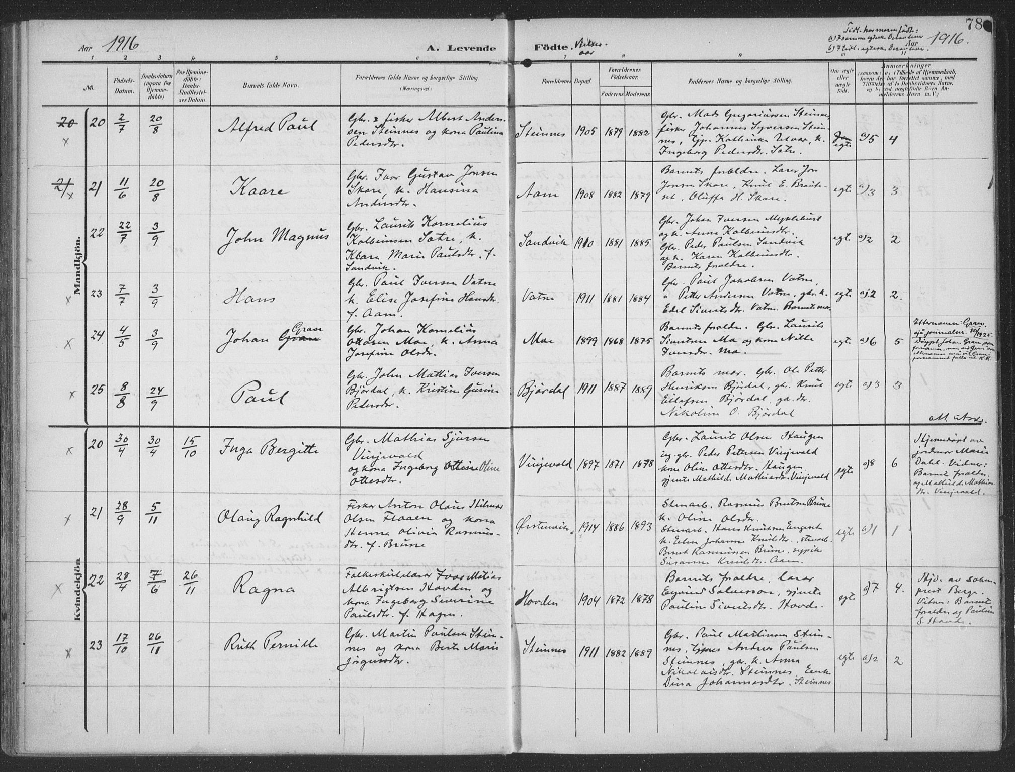 Ministerialprotokoller, klokkerbøker og fødselsregistre - Møre og Romsdal, SAT/A-1454/513/L0178: Parish register (official) no. 513A05, 1906-1919, p. 78