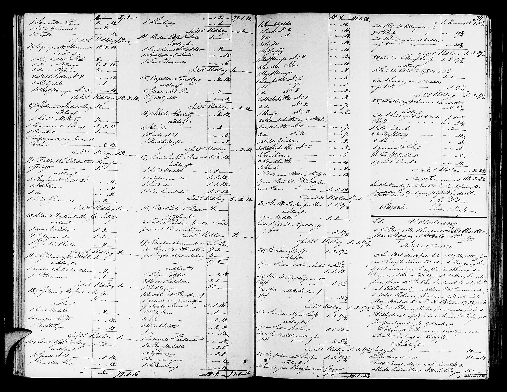 Nordhordland sorenskrivar, AV/SAB-A-2901/1/H/Hd/Hda/L0005: Skifteutlodningsprotokollar, 1851-1857, p. 33b-34a