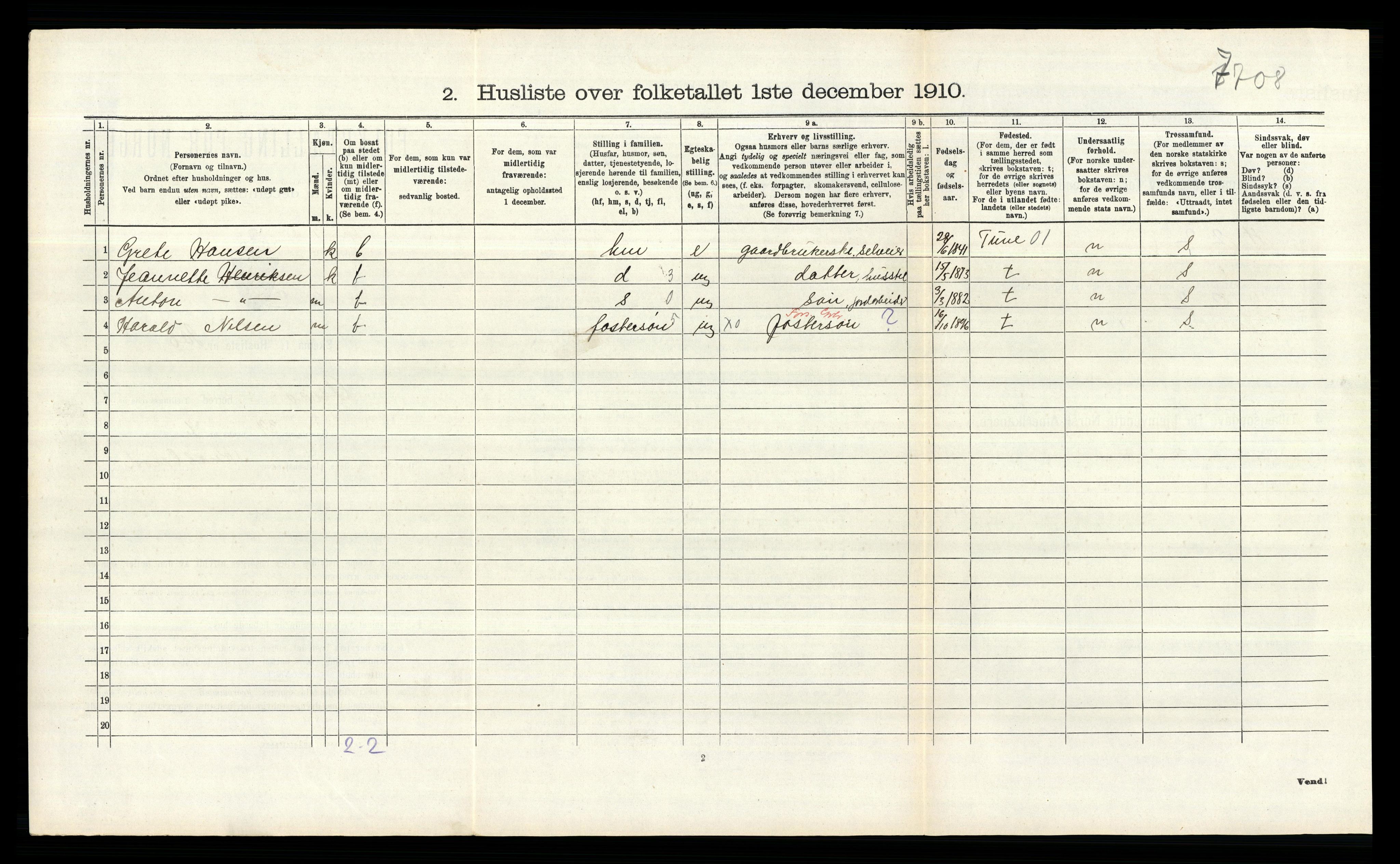 RA, 1910 census for Onsøy, 1910, p. 262