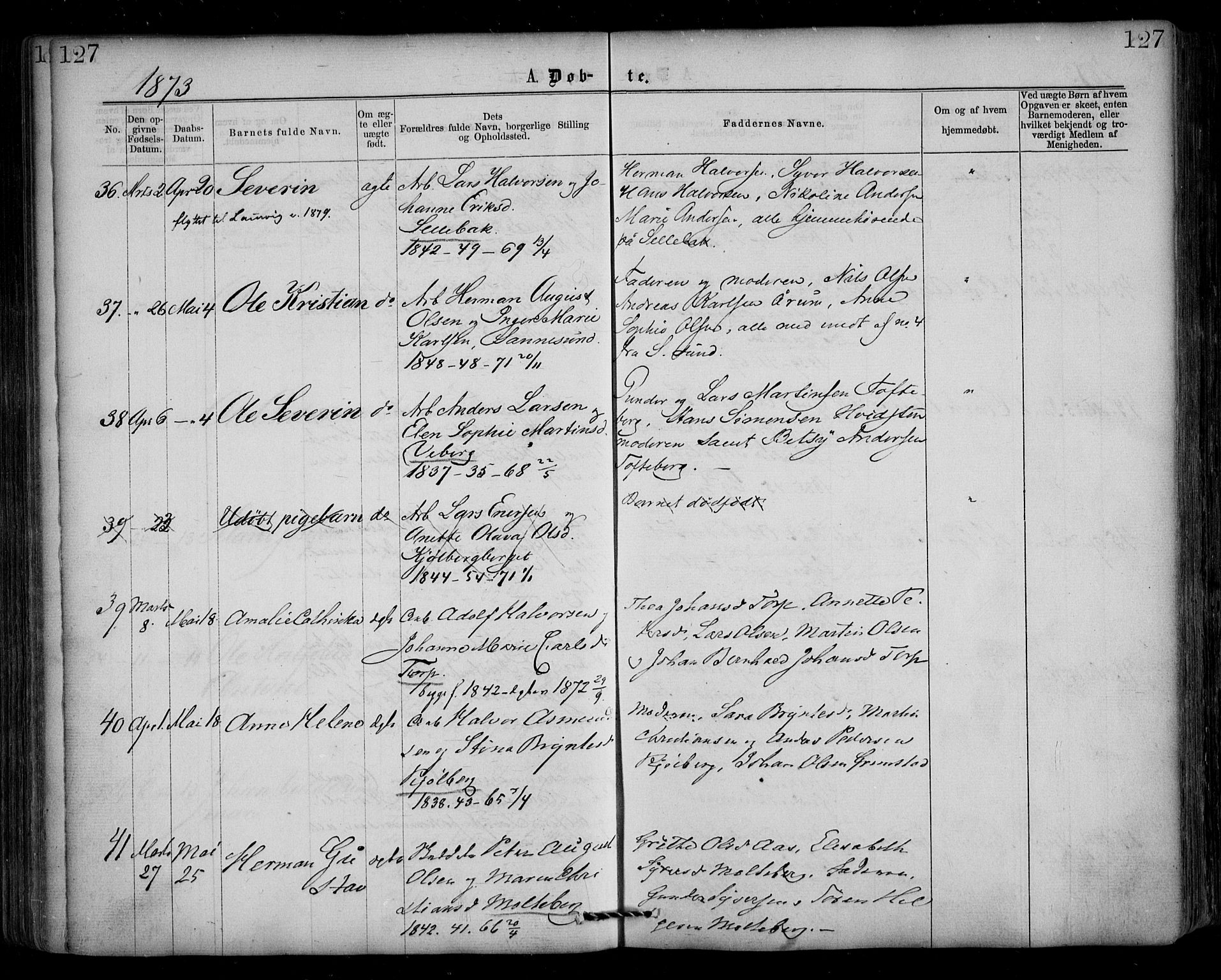 Borge prestekontor Kirkebøker, AV/SAO-A-10903/F/Fa/L0006: Parish register (official) no. I 6, 1861-1874, p. 127