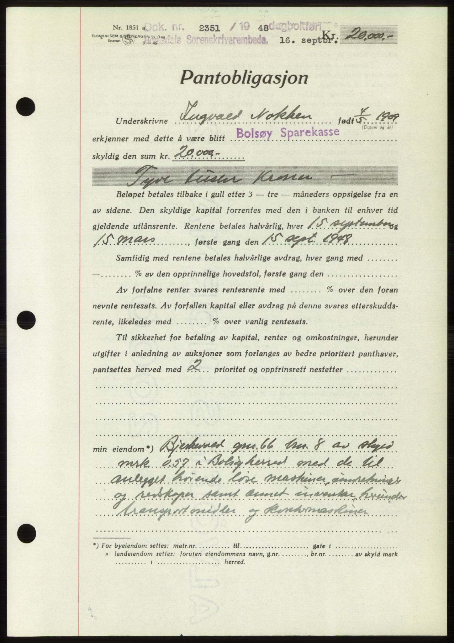 Romsdal sorenskriveri, AV/SAT-A-4149/1/2/2C: Mortgage book no. B4, 1948-1949, Diary no: : 2351/1948