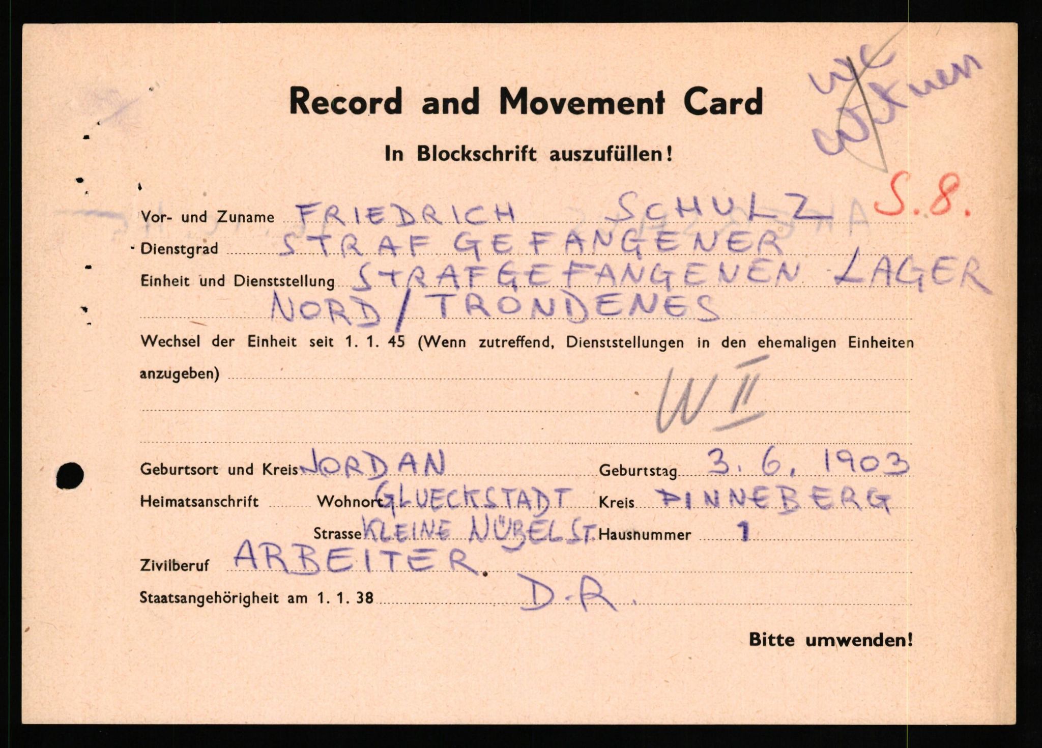 Forsvaret, Forsvarets overkommando II, AV/RA-RAFA-3915/D/Db/L0030: CI Questionaires. Tyske okkupasjonsstyrker i Norge. Tyskere., 1945-1946, p. 379