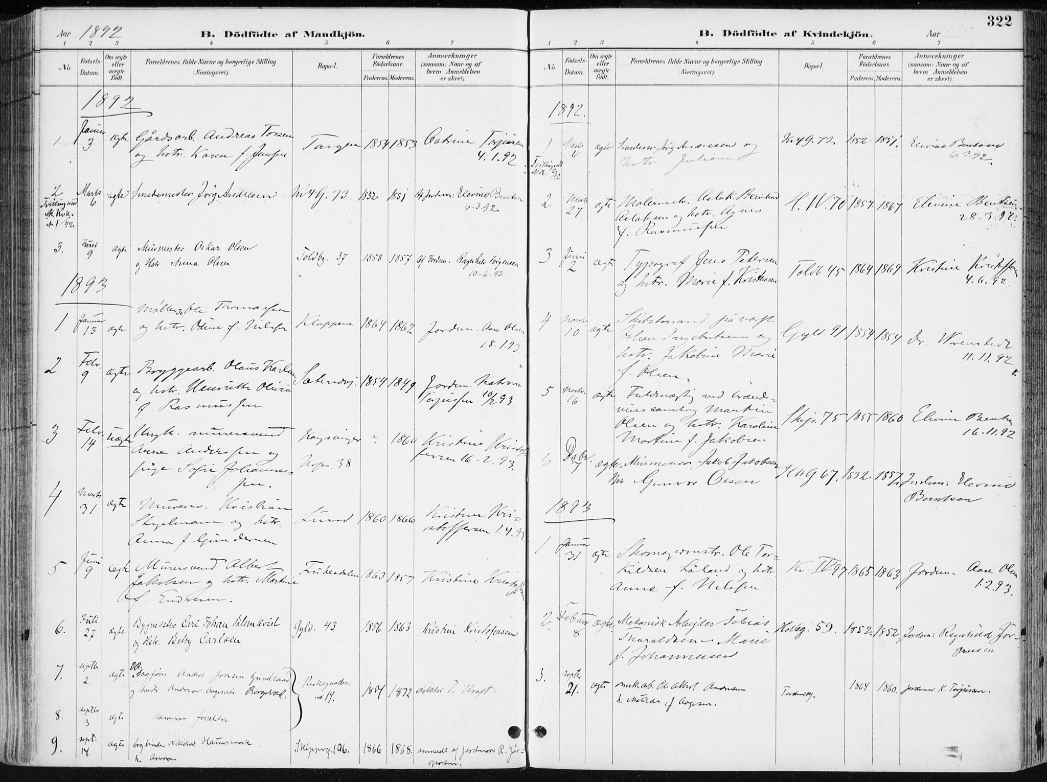 Kristiansand domprosti, SAK/1112-0006/F/Fa/L0019: Parish register (official) no. A 18, 1890-1897, p. 322