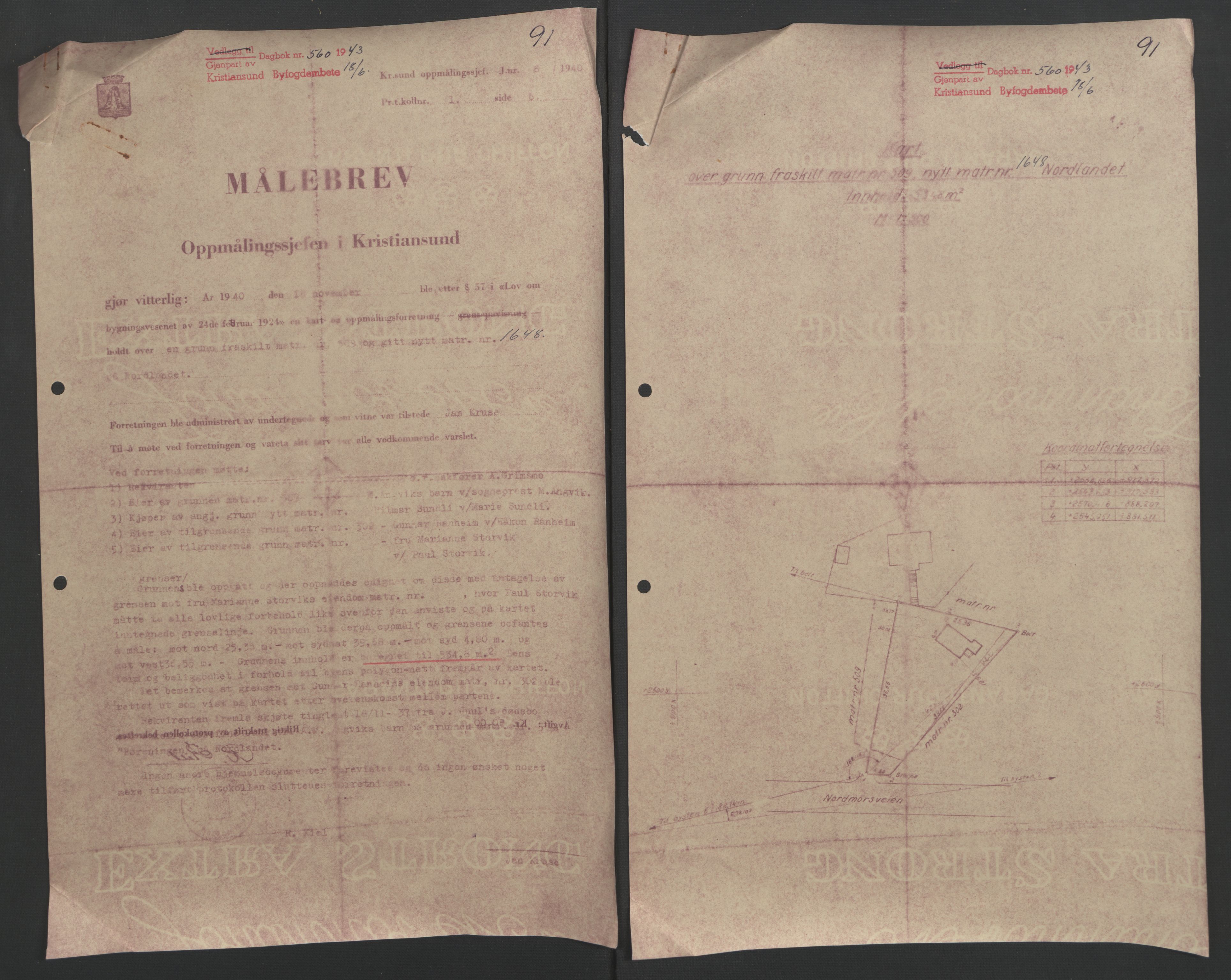 Kristiansund byfogd, AV/SAT-A-4587/A/27: Mortgage book no. 37, 1942-1945, Diary no: : 560/1943