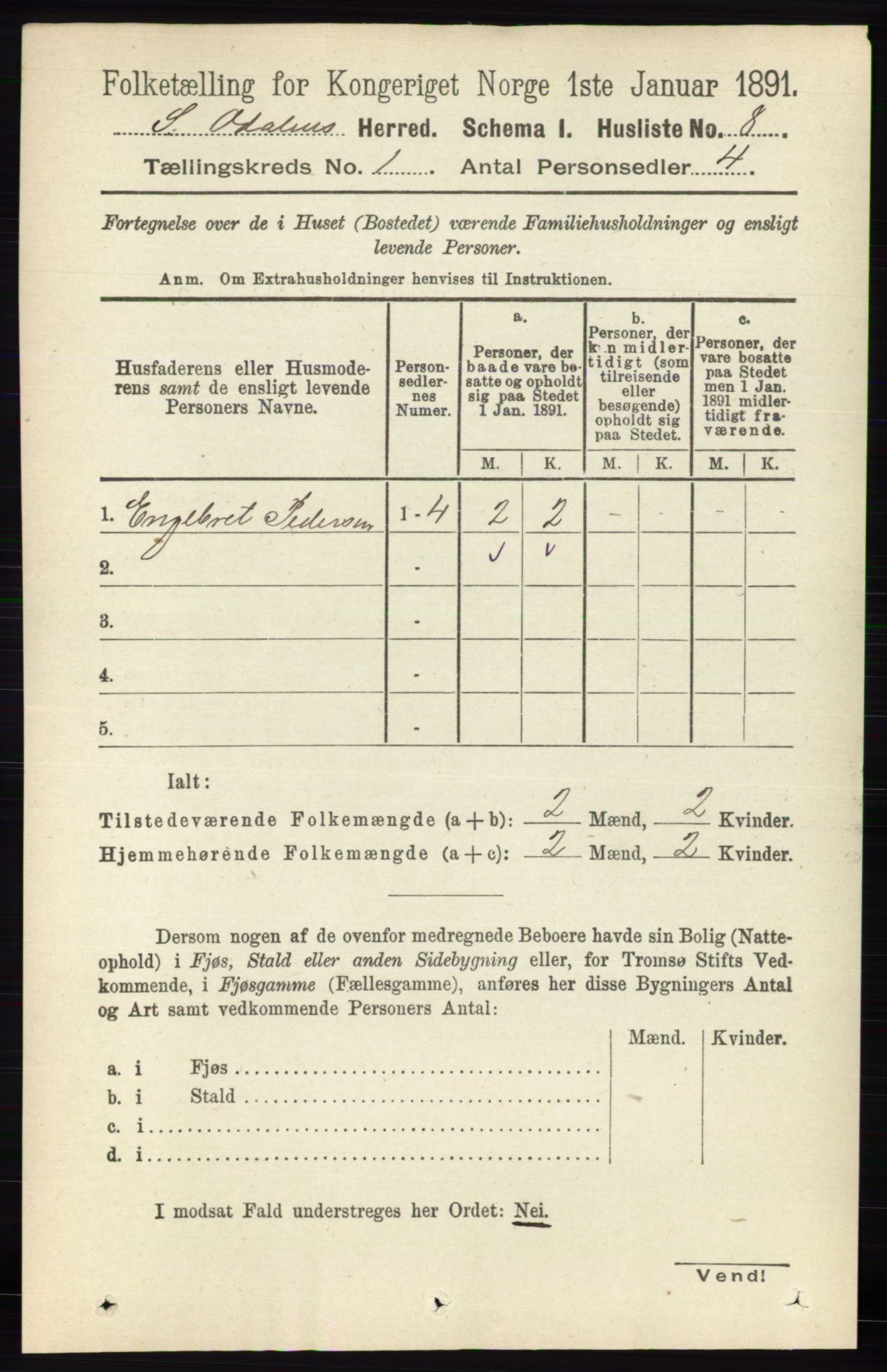 RA, 1891 census for 0419 Sør-Odal, 1891, p. 63