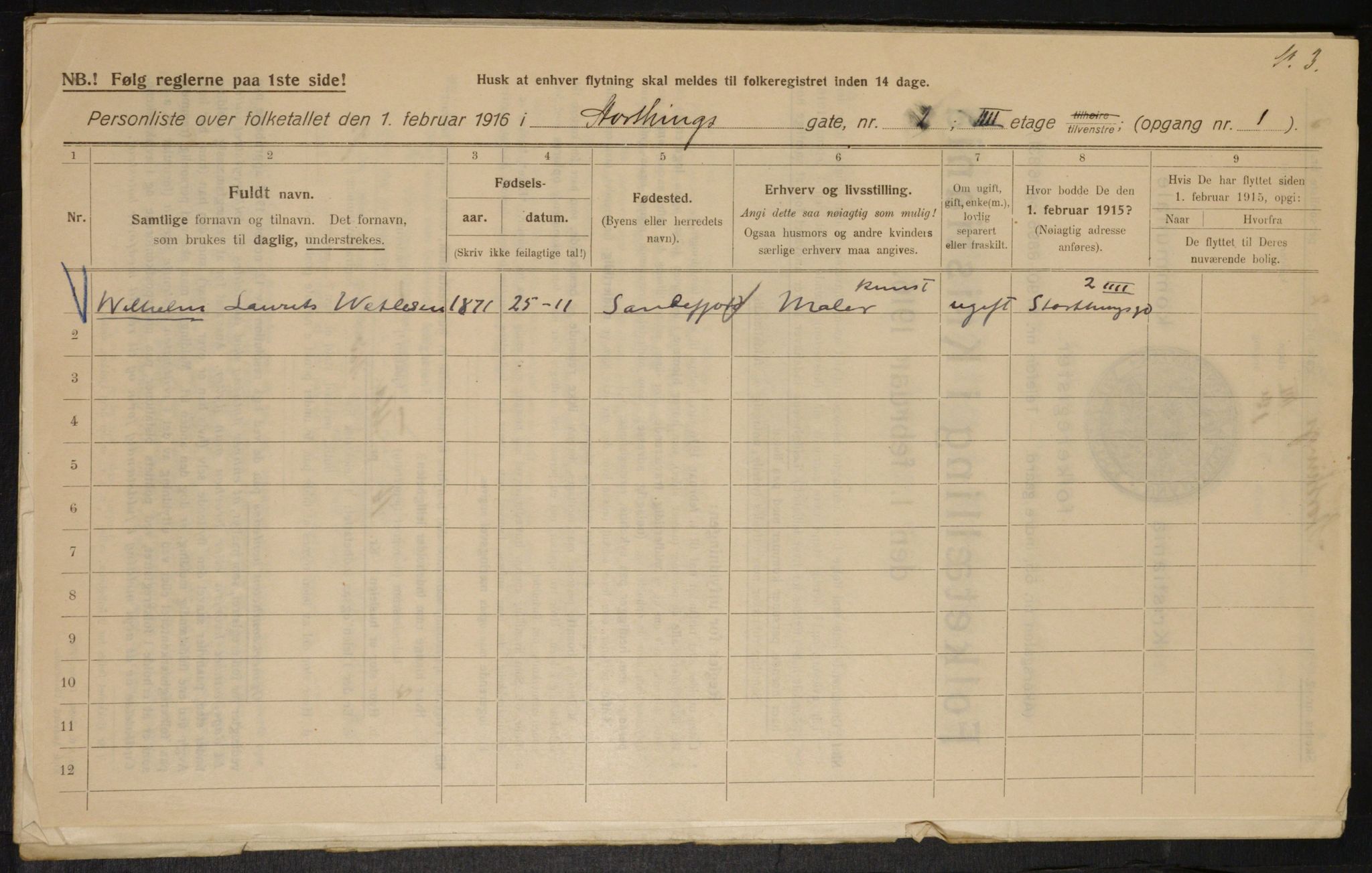 OBA, Municipal Census 1916 for Kristiania, 1916, p. 106276