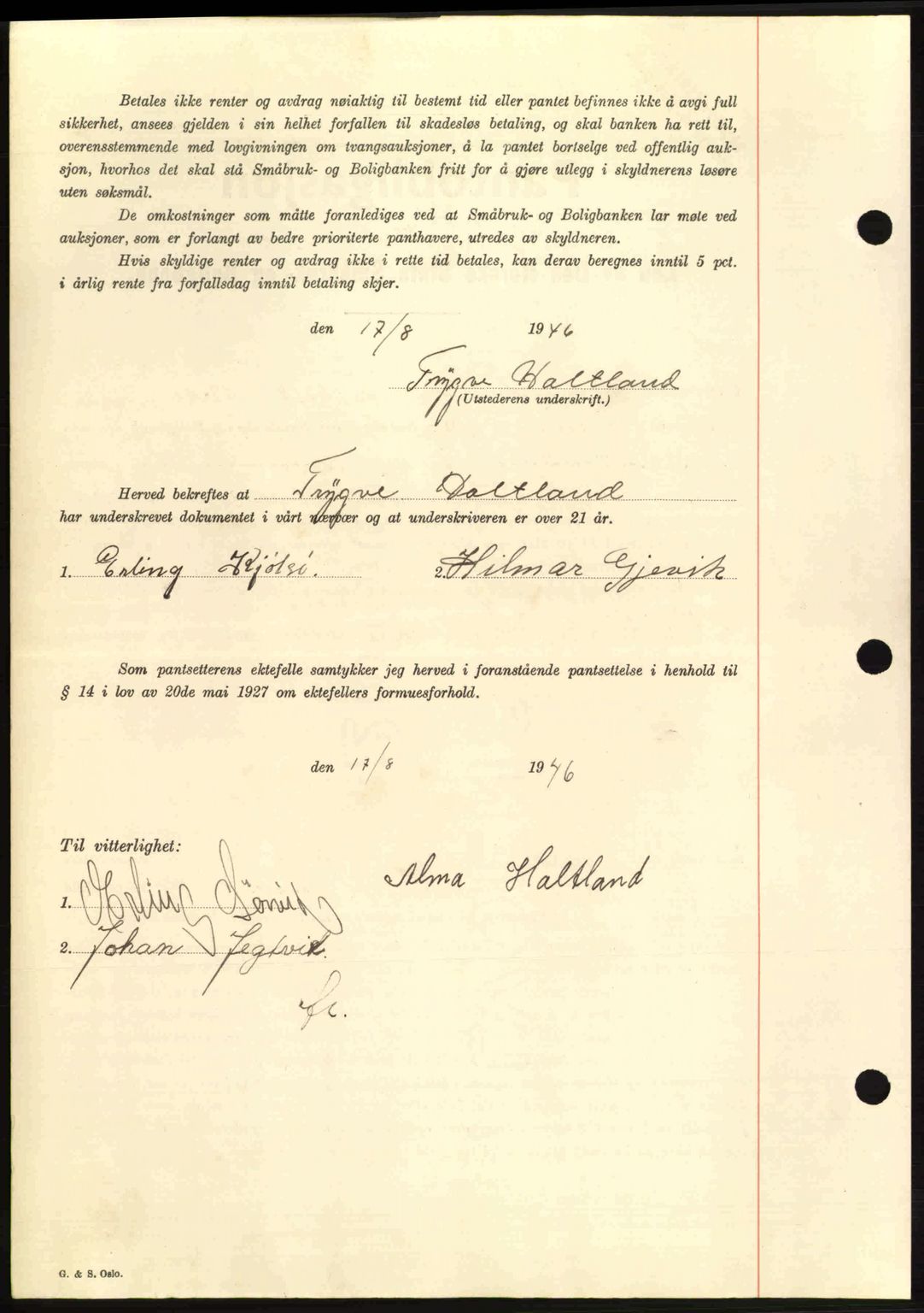 Hitra sorenskriveri, AV/SAT-A-0018/2/2C/2Ca: Mortgage book no. B1, 1939-1949, Diary no: : 1173/1946