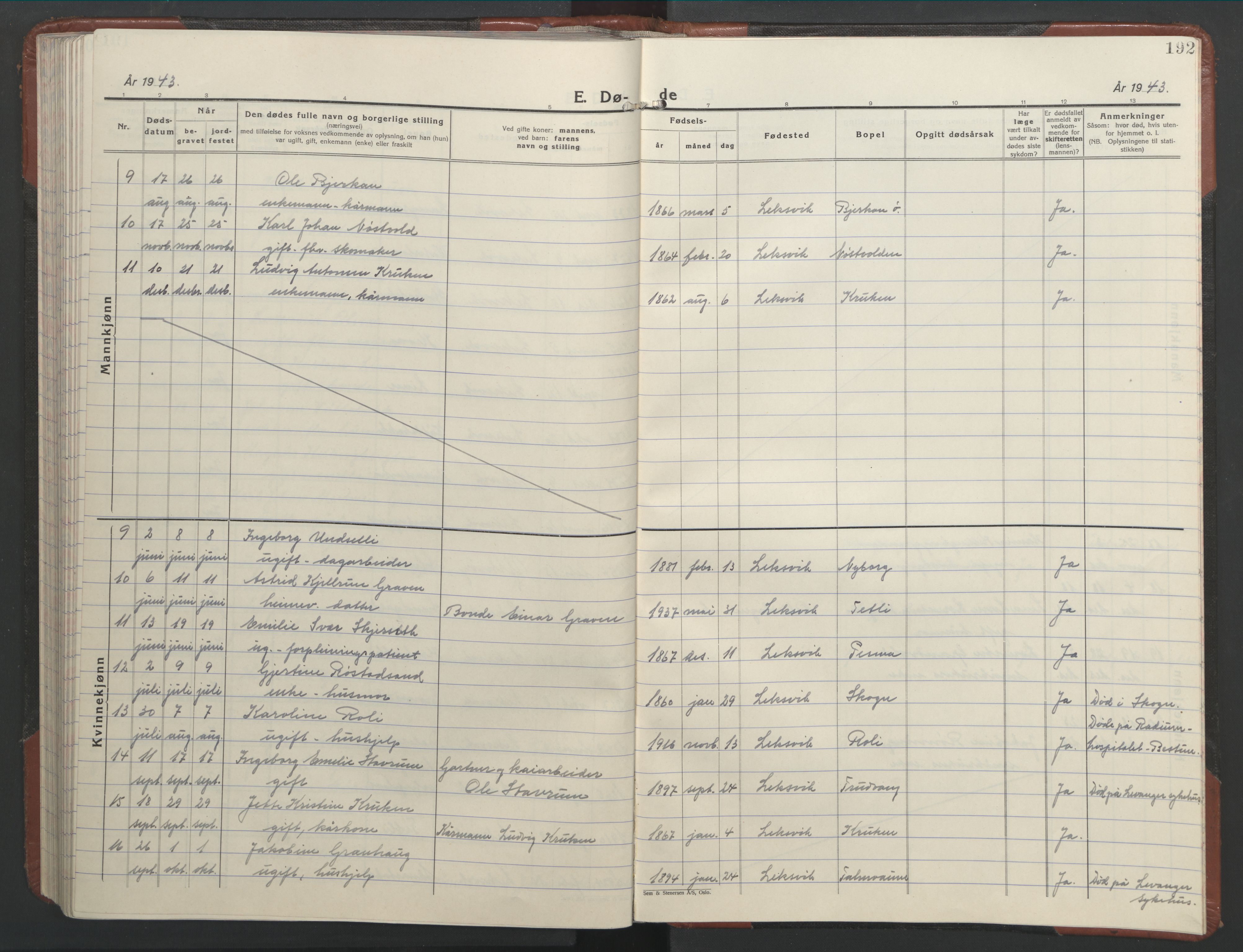 Ministerialprotokoller, klokkerbøker og fødselsregistre - Nord-Trøndelag, AV/SAT-A-1458/701/L0019: Parish register (copy) no. 701C03, 1930-1953, p. 192