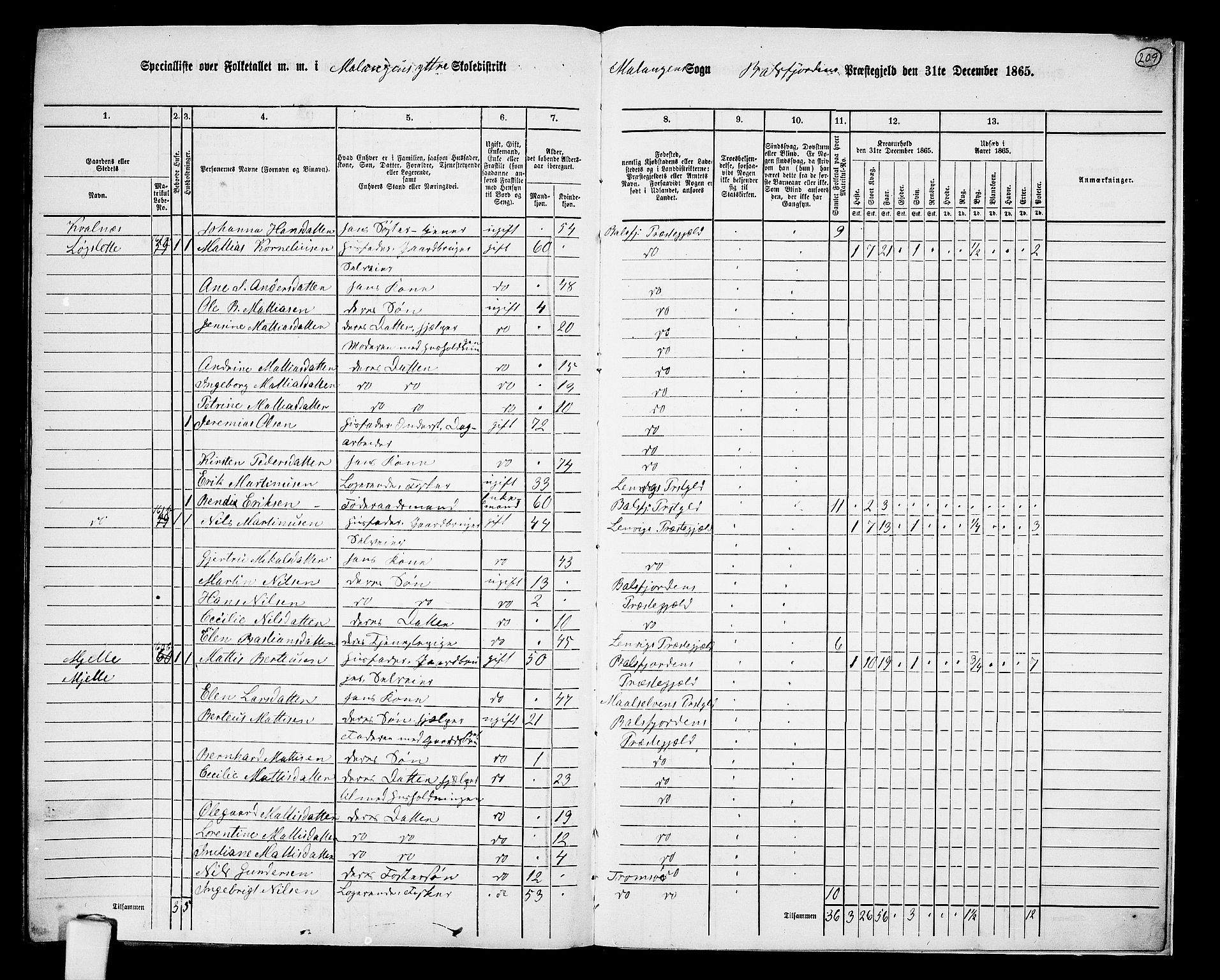 RA, 1865 census for Balsfjord, 1865, p. 142