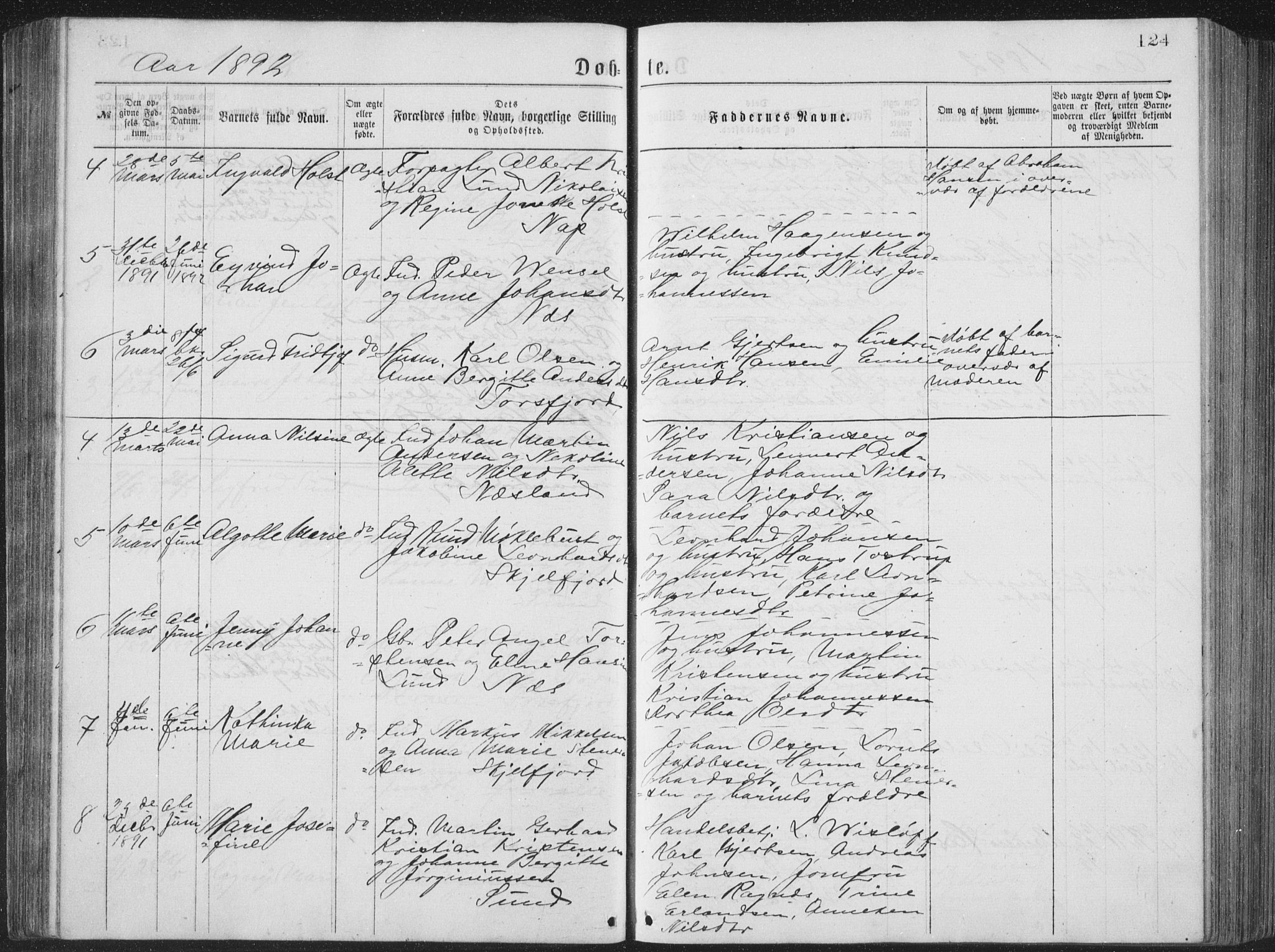 Ministerialprotokoller, klokkerbøker og fødselsregistre - Nordland, SAT/A-1459/885/L1213: Parish register (copy) no. 885C02, 1874-1892, p. 124