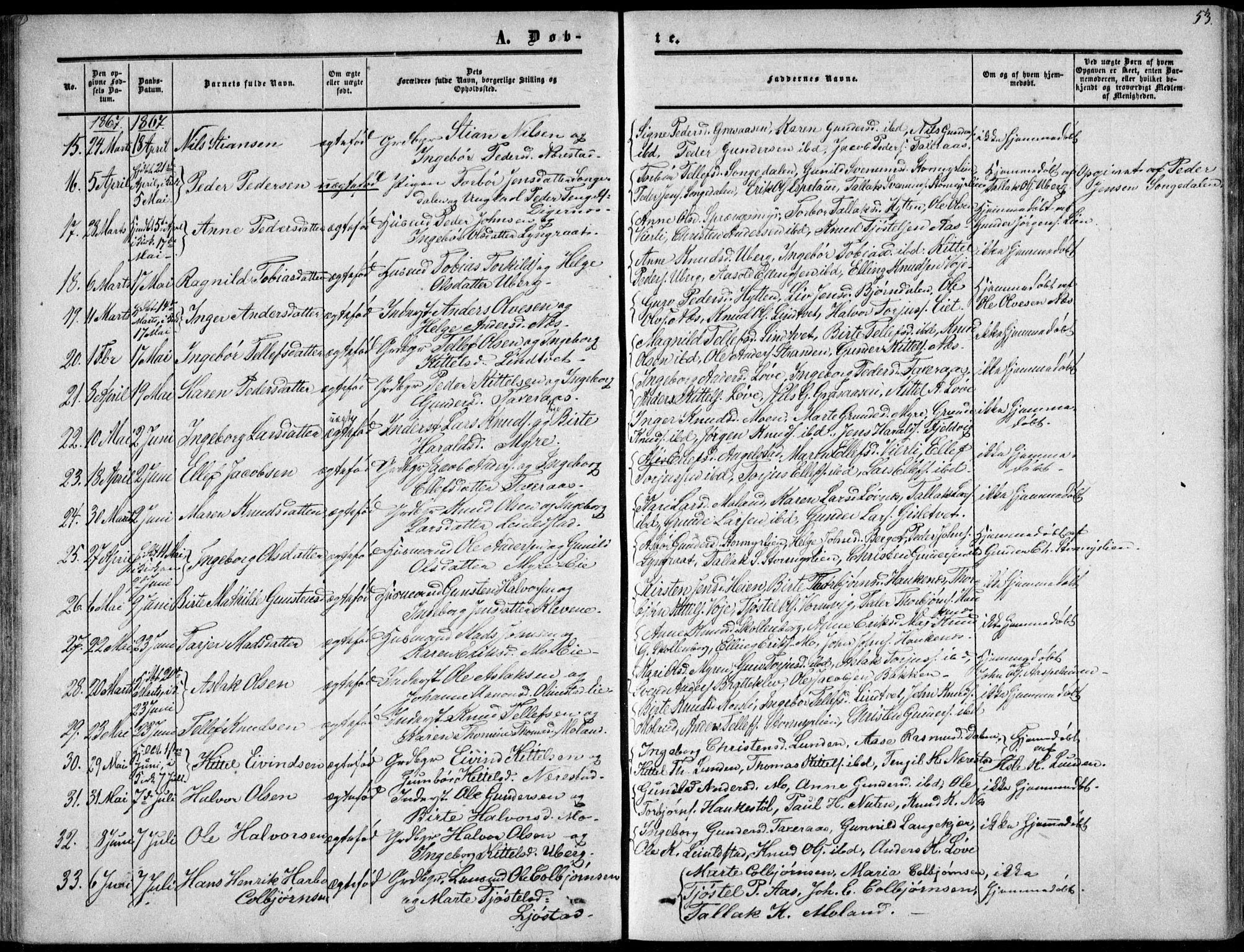 Gjerstad sokneprestkontor, AV/SAK-1111-0014/F/Fa/Fab/L0003: Parish register (official) no. A 3, 1853-1878, p. 53