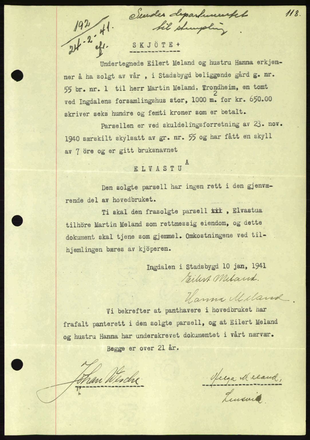 Fosen sorenskriveri, AV/SAT-A-1107/1/2/2C: Mortgage book no. A/B, 1941-1945, Diary no: : 192/1941