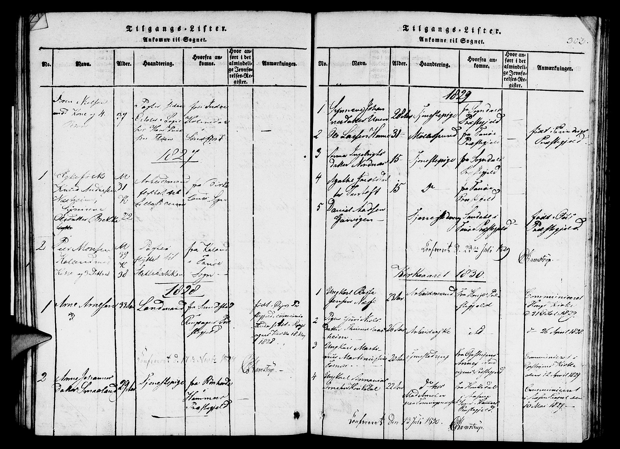 St. Jørgens hospital og Årstad sokneprestembete, SAB/A-99934: Parish register (copy) no. A 1, 1816-1843, p. 303