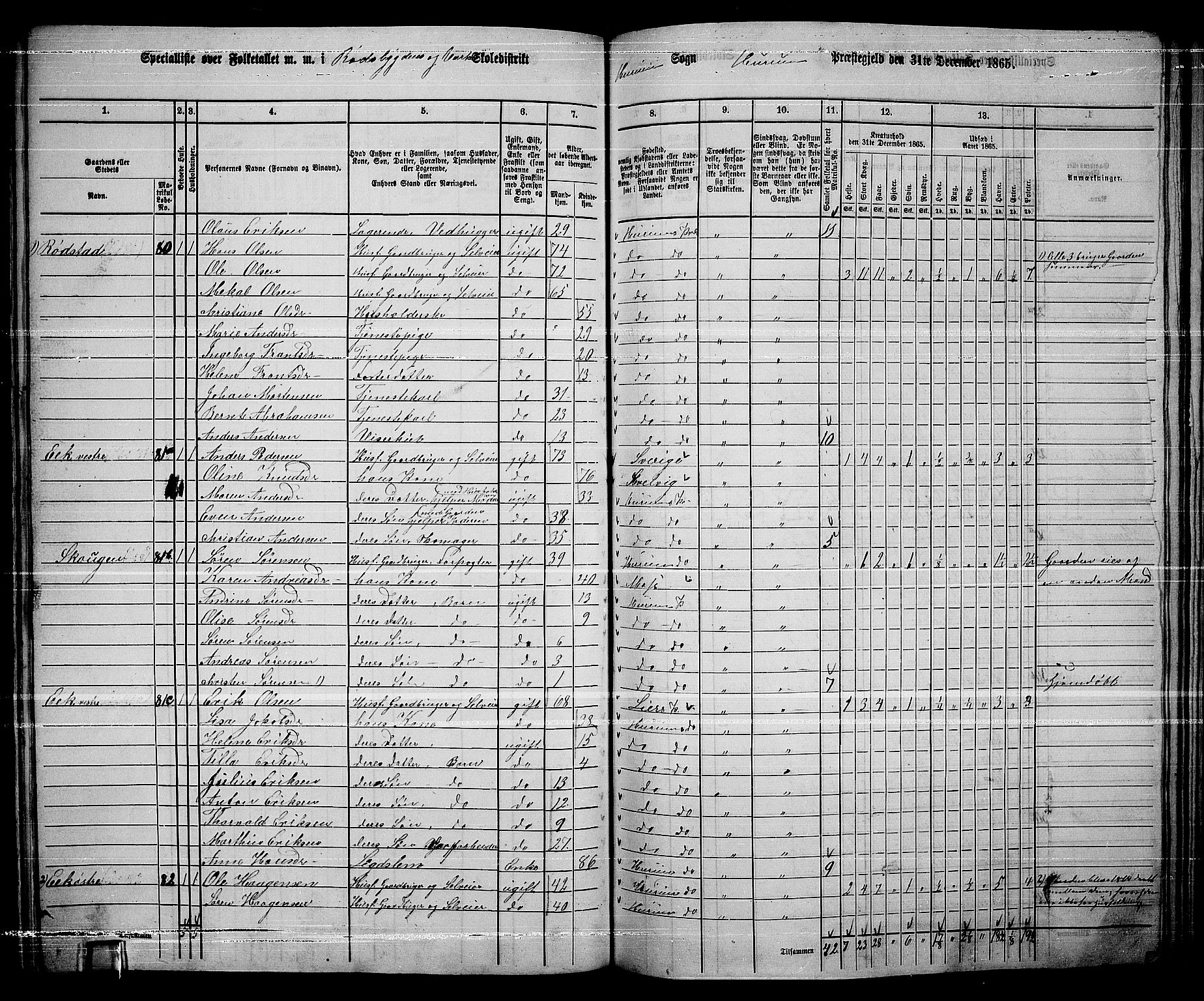 RA, 1865 census for Hurum, 1865, p. 63