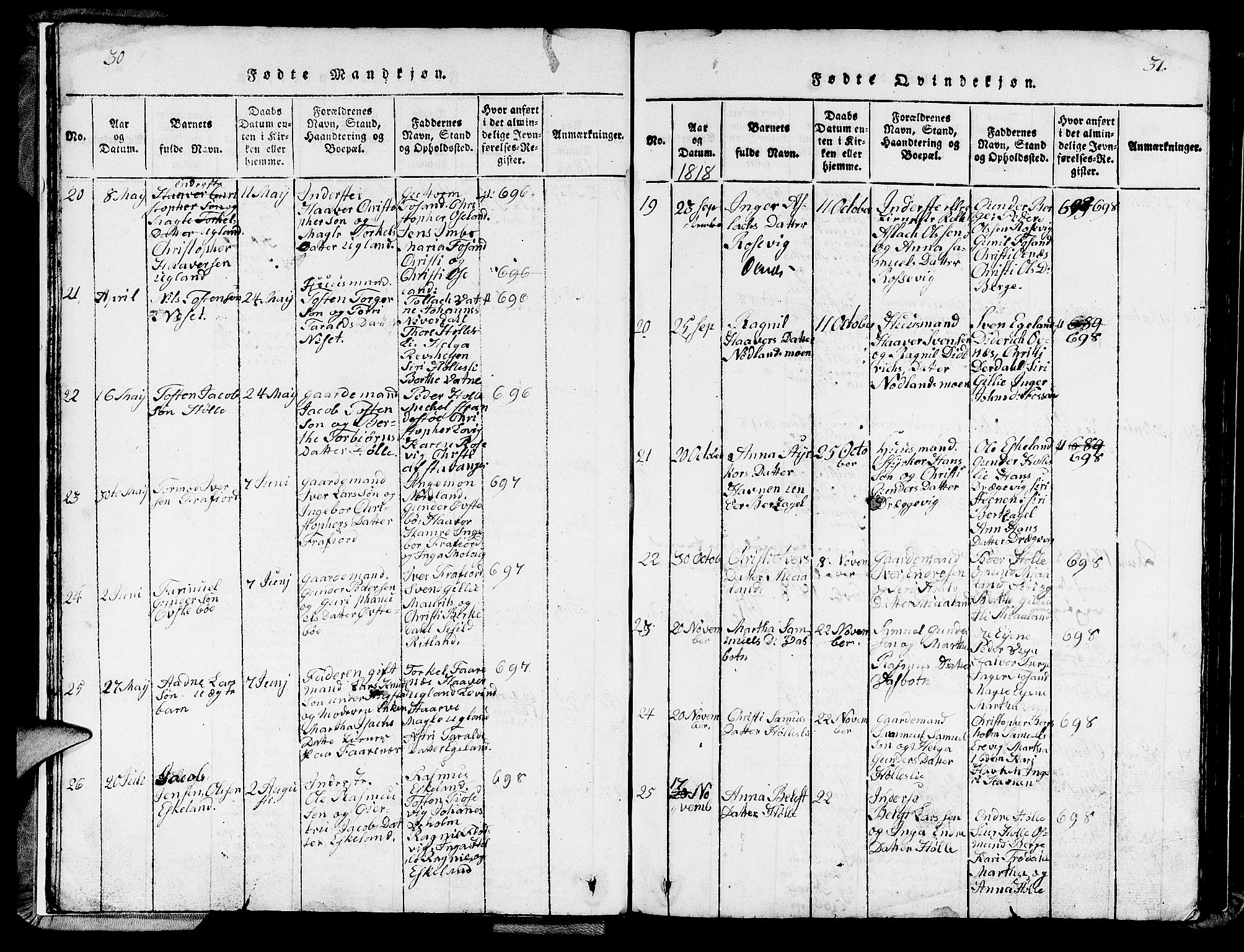 Strand sokneprestkontor, AV/SAST-A-101828/H/Ha/Hab/L0002: Parish register (copy) no. B 2, 1816-1854, p. 30-31