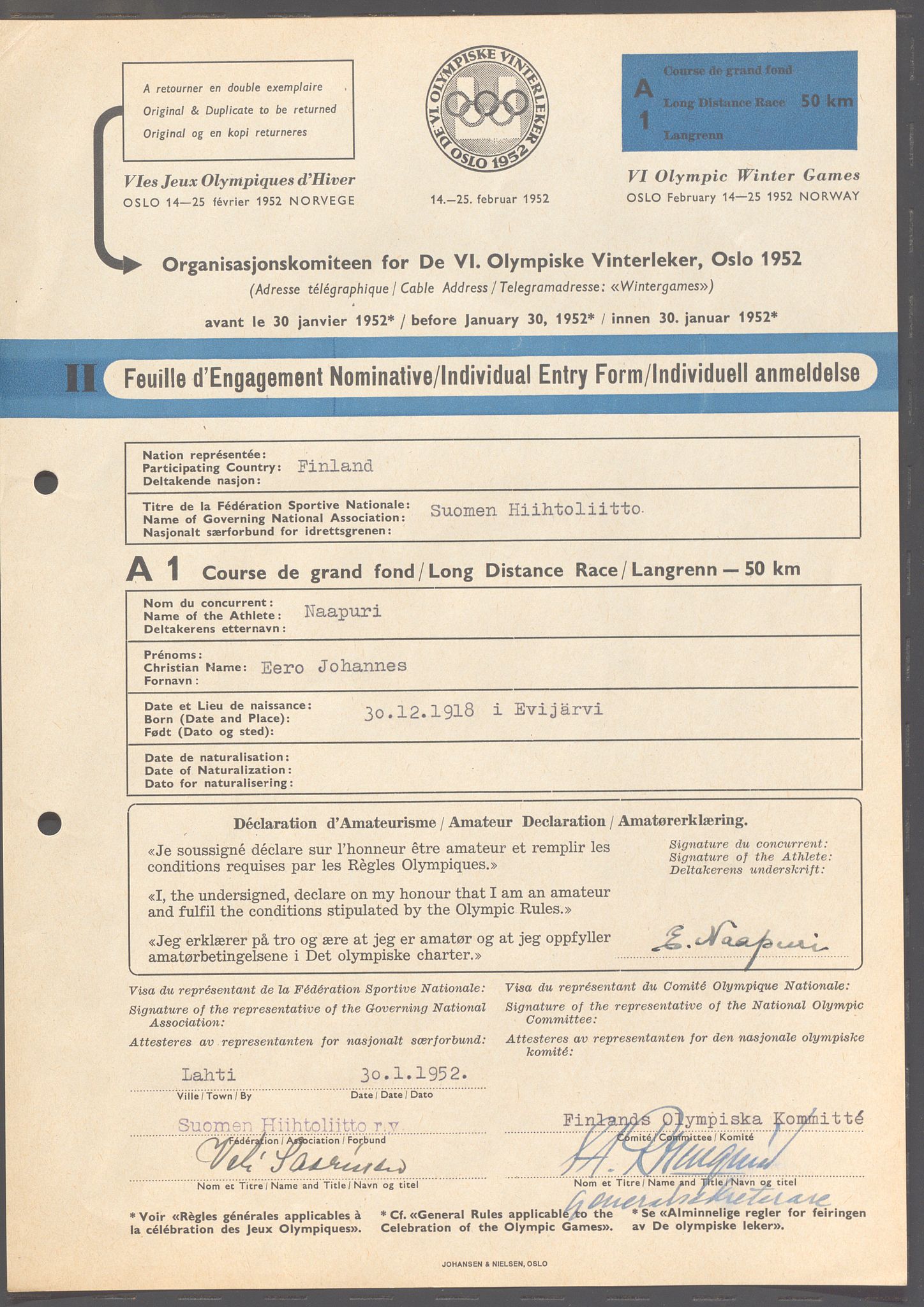 Organisasjonskomiteen for de VI. olympiske vinterleker, OBA/A-20130/H/Ha, 1951-1952, p. 19