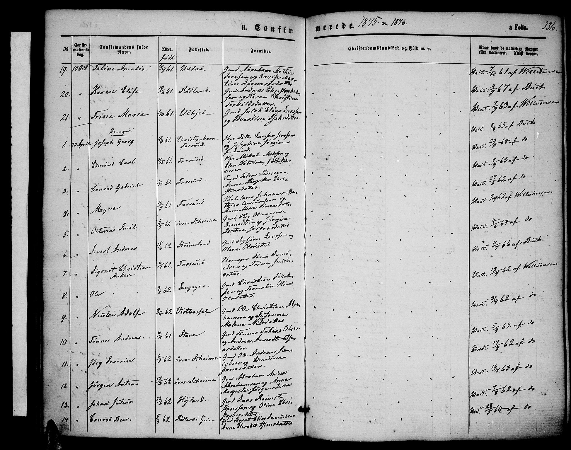 Lista sokneprestkontor, AV/SAK-1111-0027/F/Fb/L0003: Parish register (copy) no. B 3, 1862-1877, p. 336