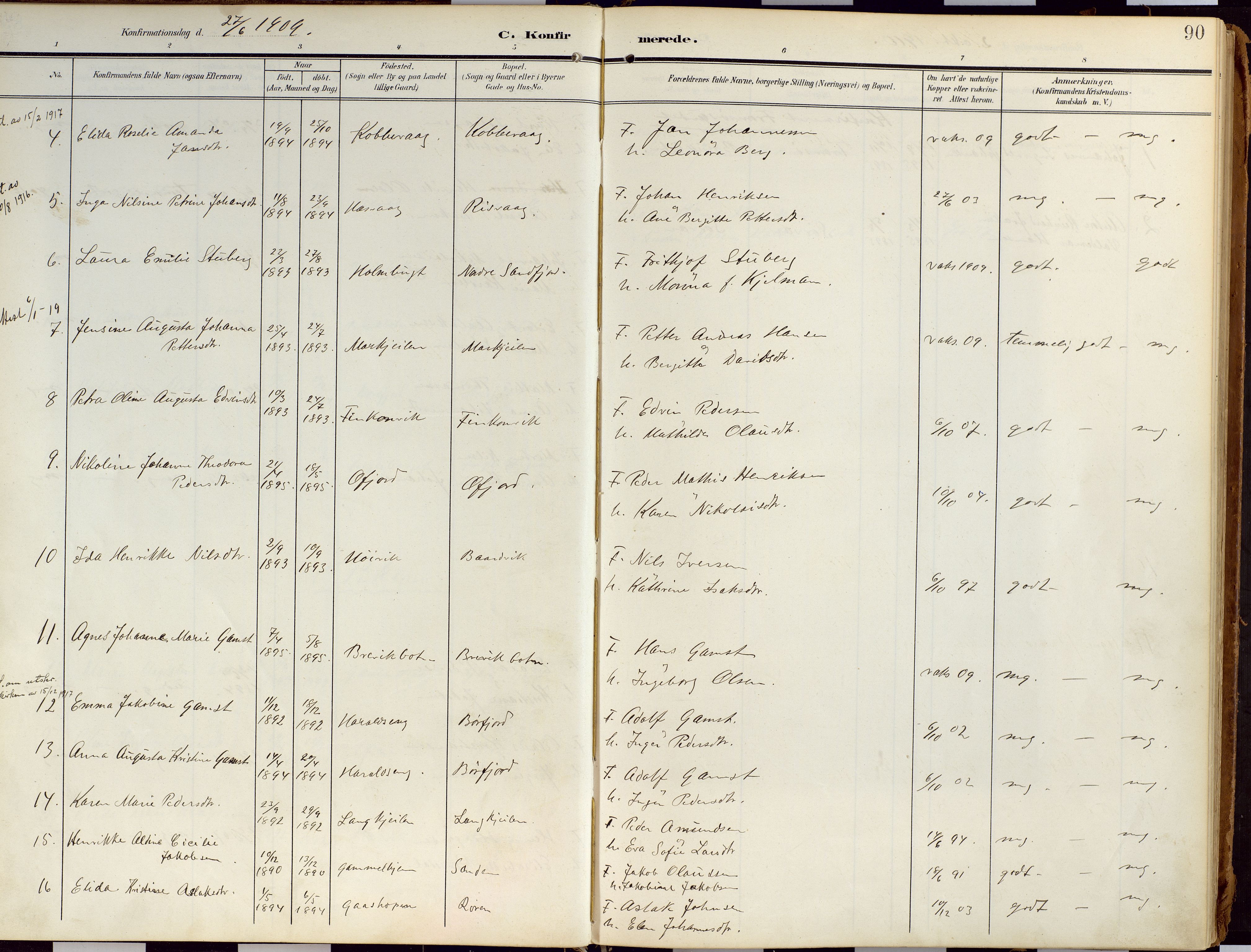 Loppa sokneprestkontor, SATØ/S-1339/H/Ha/L0010kirke: Parish register (official) no. 10, 1907-1922, p. 90