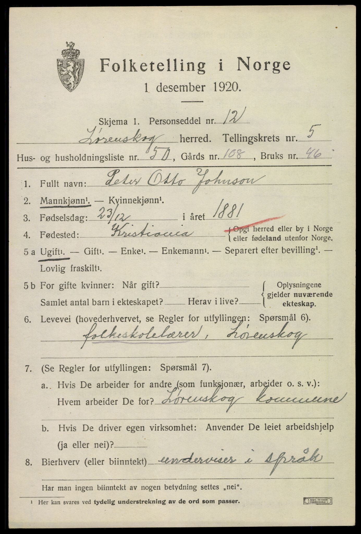 SAO, 1920 census for Lørenskog, 1920, p. 4871