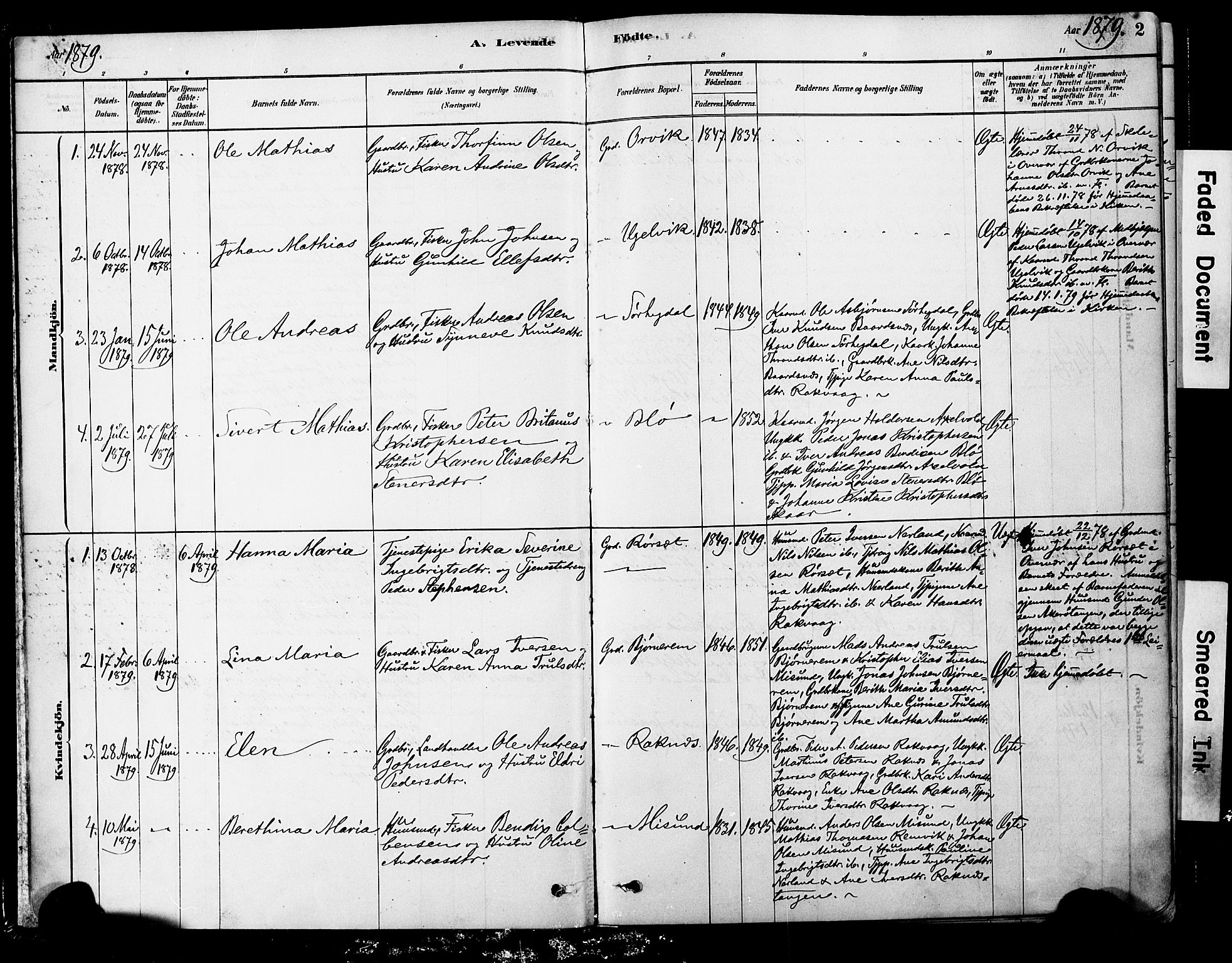 Ministerialprotokoller, klokkerbøker og fødselsregistre - Møre og Romsdal, AV/SAT-A-1454/563/L0736: Parish register (official) no. 563A01, 1878-1903, p. 2