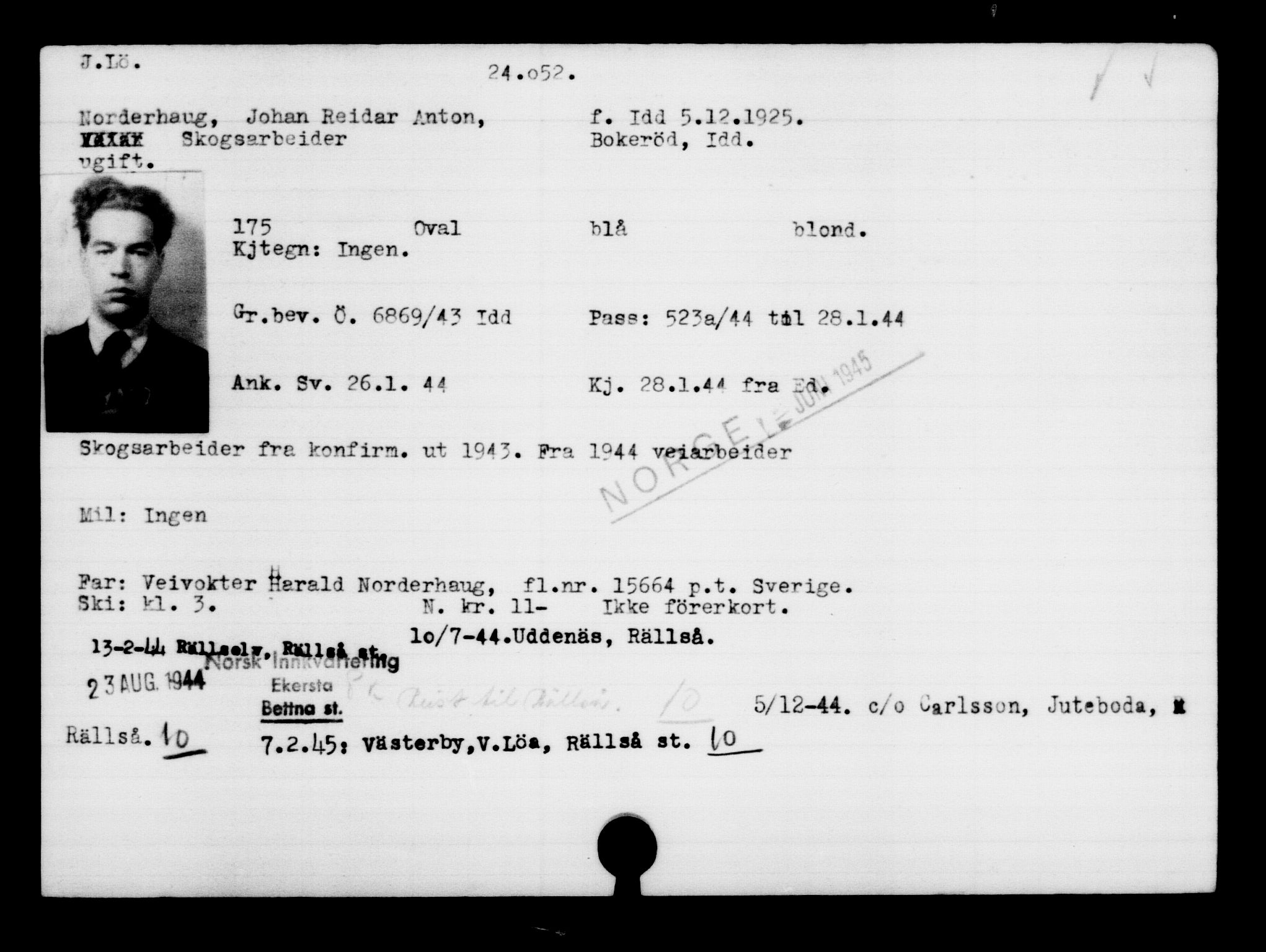 Den Kgl. Norske Legasjons Flyktningskontor, AV/RA-S-6753/V/Va/L0010: Kjesäterkartoteket.  Flyktningenr. 22000-25314, 1940-1945, p. 2171