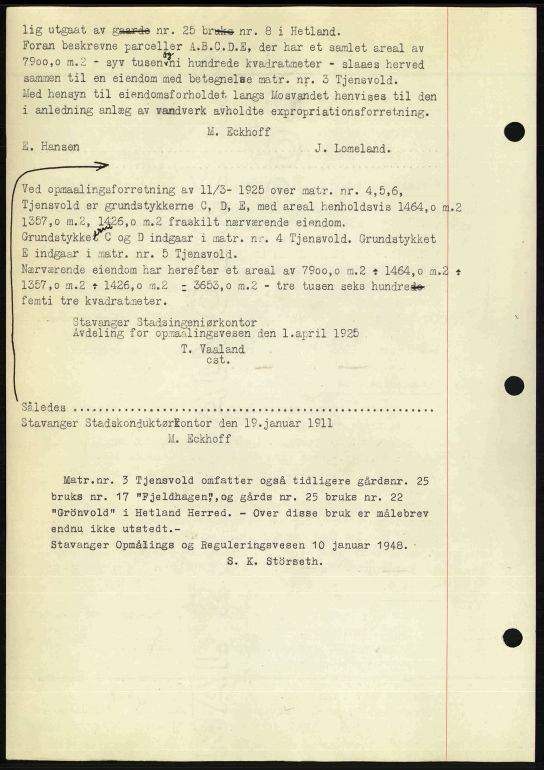 Stavanger byrett, AV/SAST-A-100455/002/G/Gb/L0022: Mortgage book no. A11, 1947-1948, Diary no: : 3190/1947