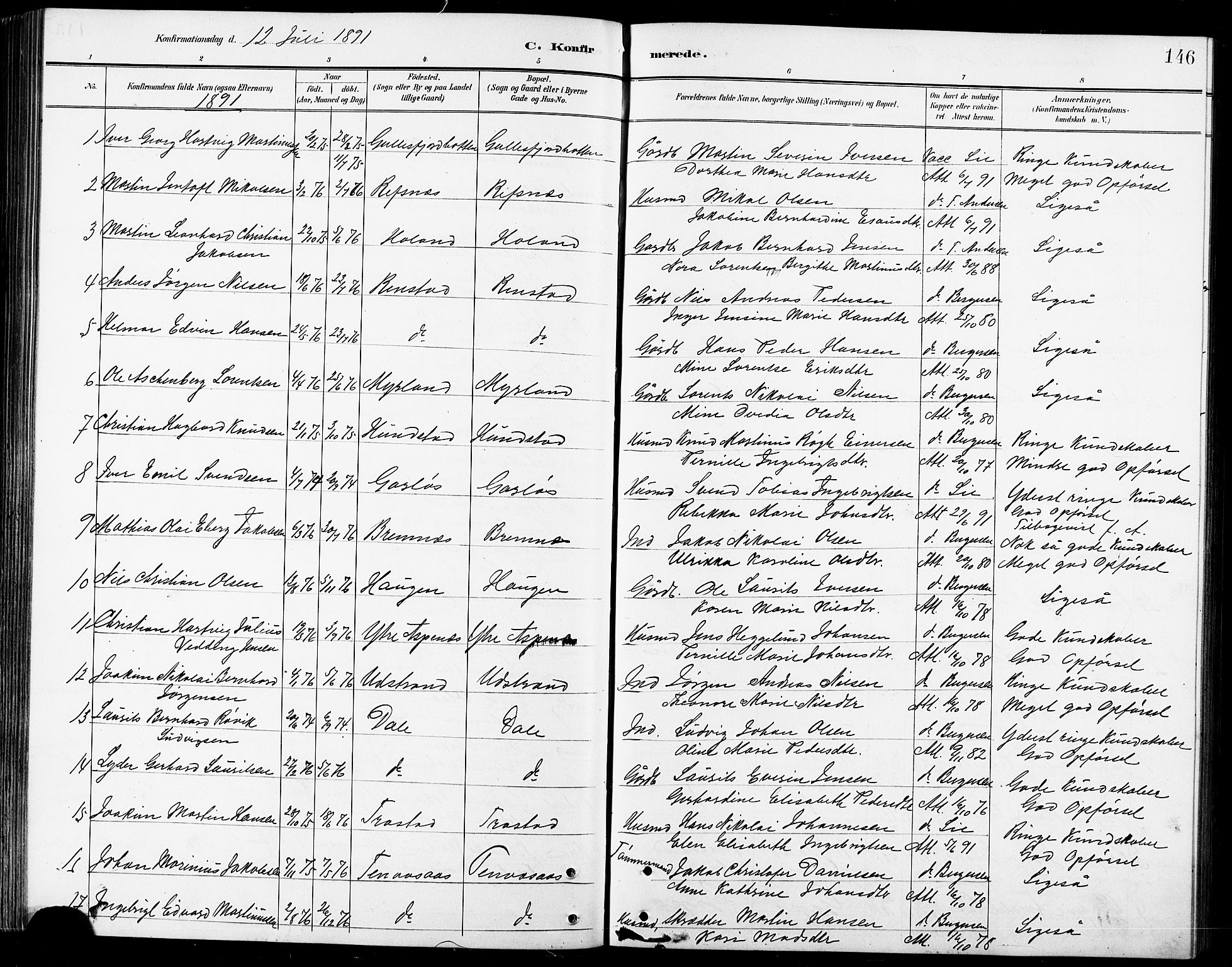 Kvæfjord sokneprestkontor, SATØ/S-1323/G/Ga/Gab/L0005klokker: Parish register (copy) no. 5, 1886-1911, p. 146