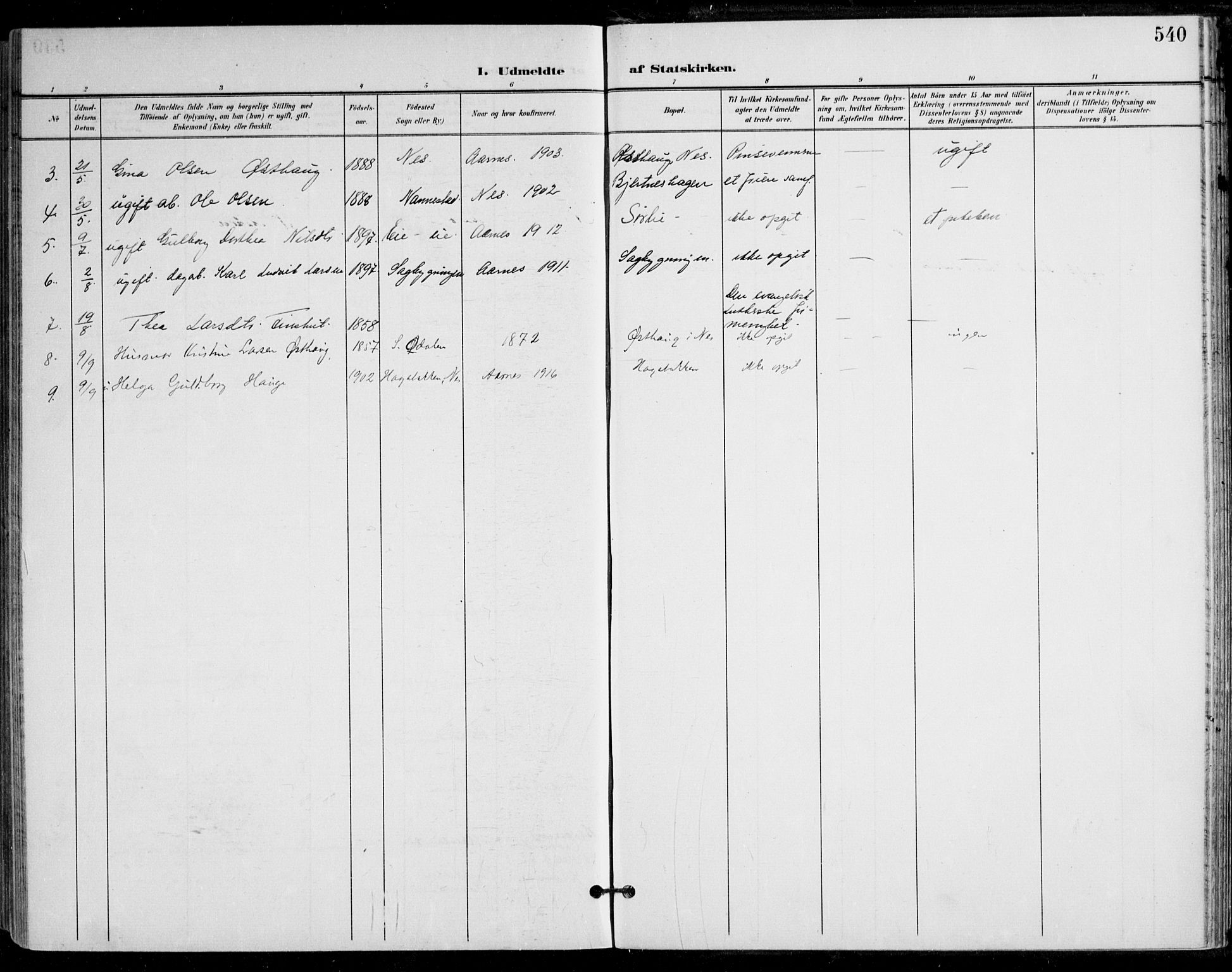 Nes prestekontor Kirkebøker, AV/SAO-A-10410/F/Fa/L0011: Parish register (official) no. I 11, 1899-1918, p. 540