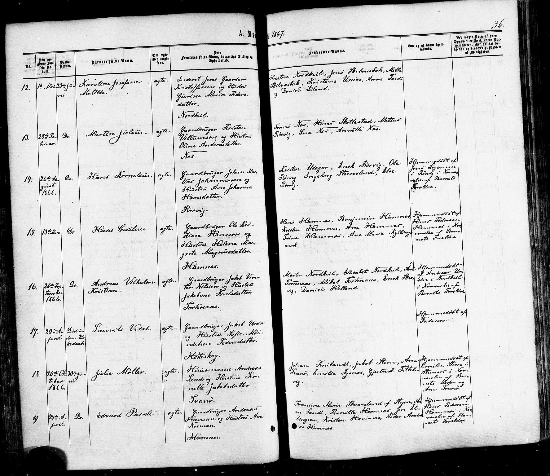 Ministerialprotokoller, klokkerbøker og fødselsregistre - Nordland, AV/SAT-A-1459/859/L0845: Parish register (official) no. 859A05, 1863-1877, p. 36